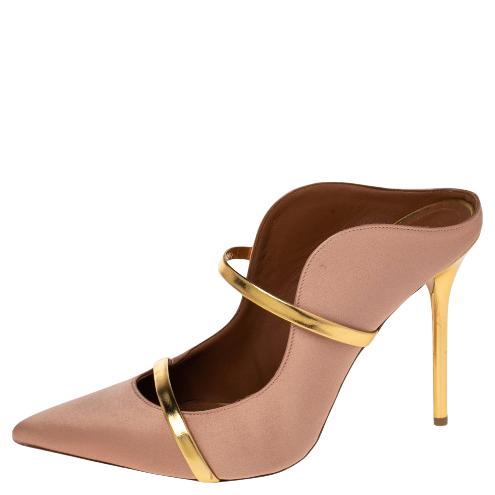 

Malone Souliers Gold/Beige Satin And Leather Maureen Sandals Size