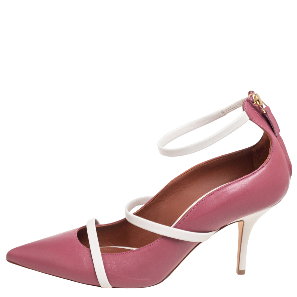 

Malone Souliers Pink Leather Mika Triple Band Peep Toe Sandals Size