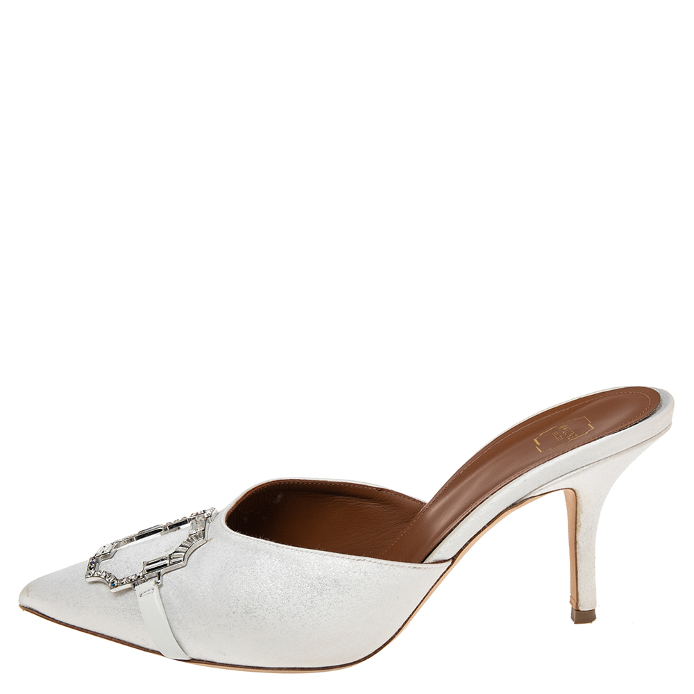 

Malone Souliers White/Grey Satin Missy Mule Sandals Size