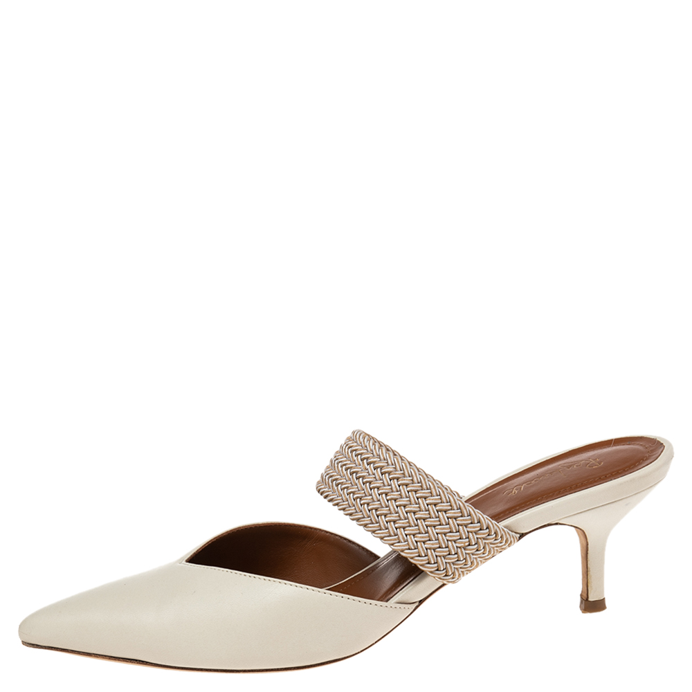 

Malone Souliers Cream Leather And Canvas Maisie Sandals Size