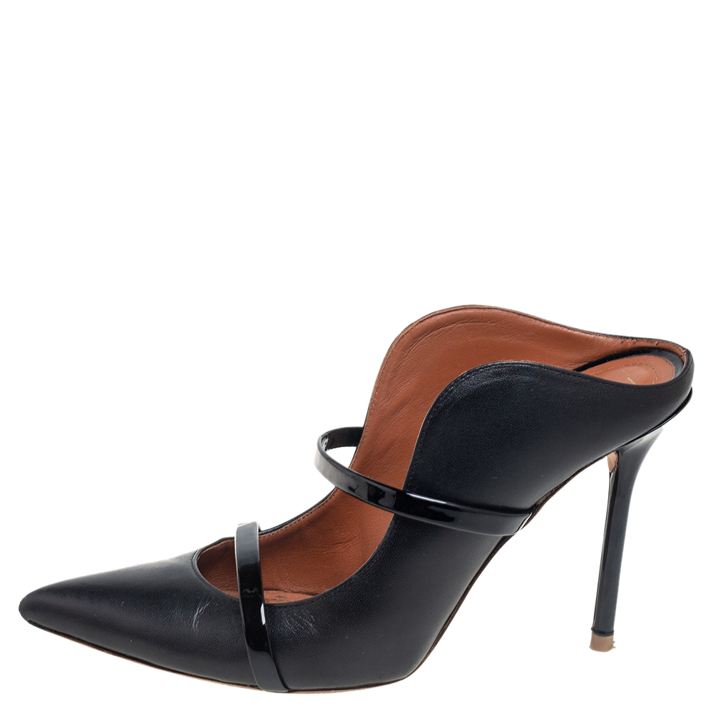 

Malone Souliers Black Leather Maureen Pointed Toe Mules Size
