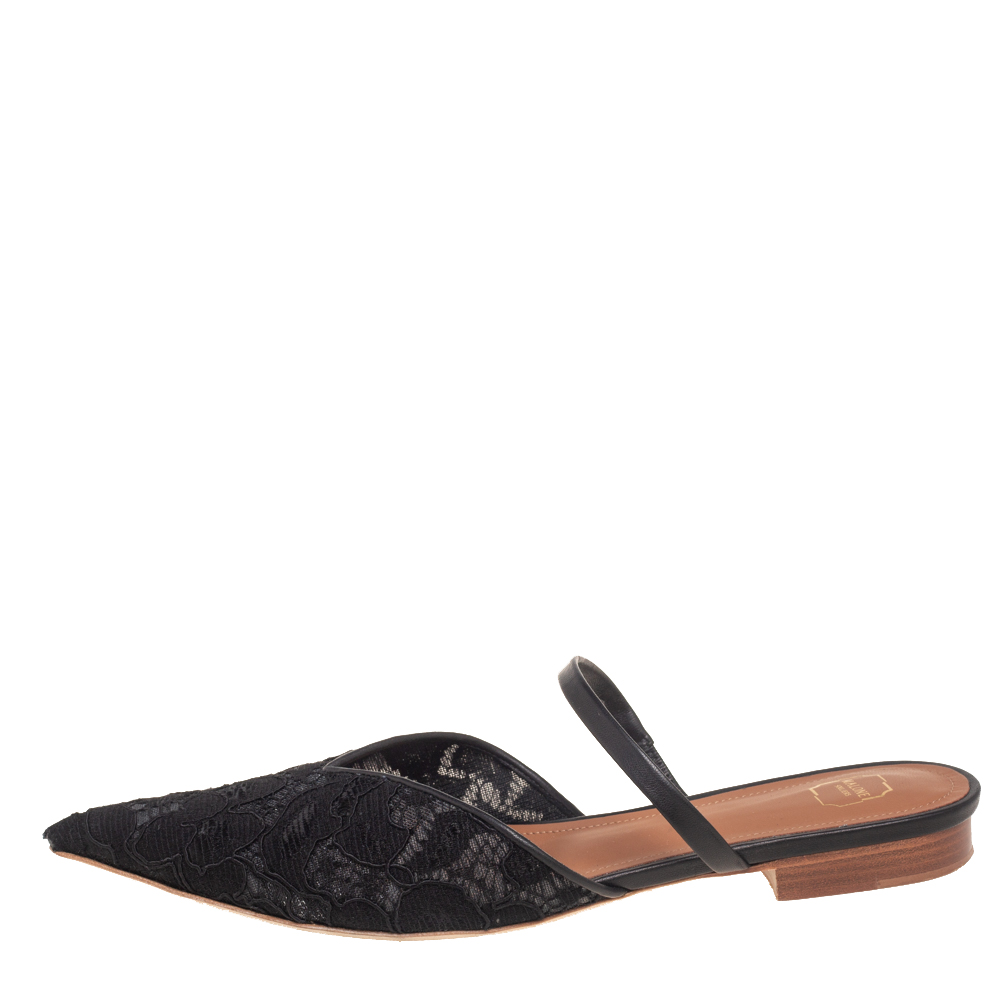 

Malone Souliers Black Lace Marla Flat Mules Size