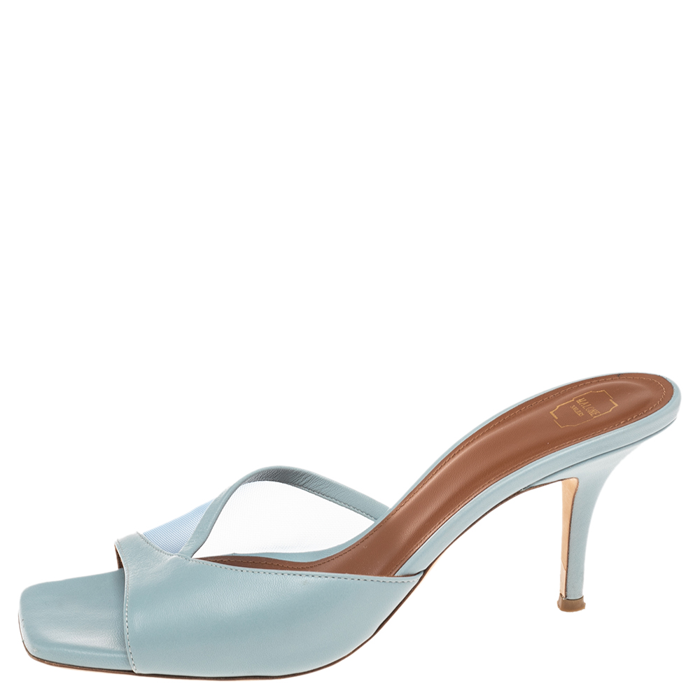 

Malone Souliers Blue Net And Leather Slide Sandals Size