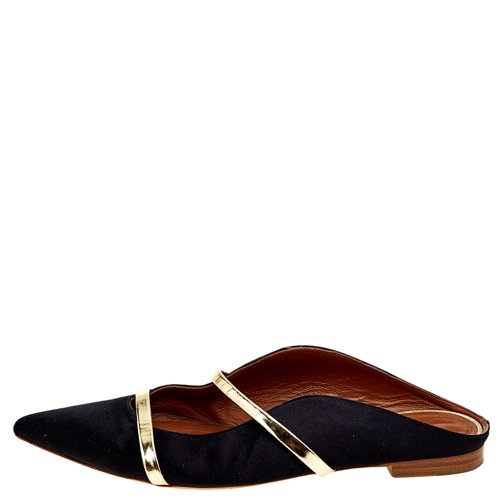 

Malone Souliers Black/Gold Satin and Leather Maureen Mules Size