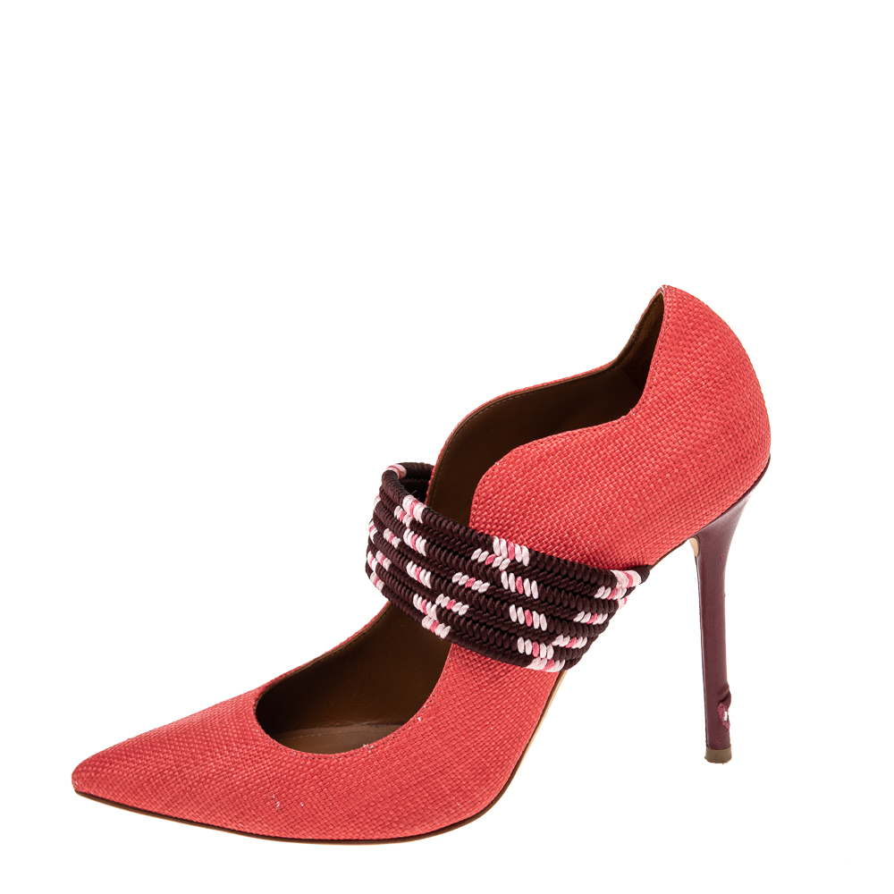 

Malone Souliers Red Raffia And Fabric Mannie Pointed-Toe Pumps Size