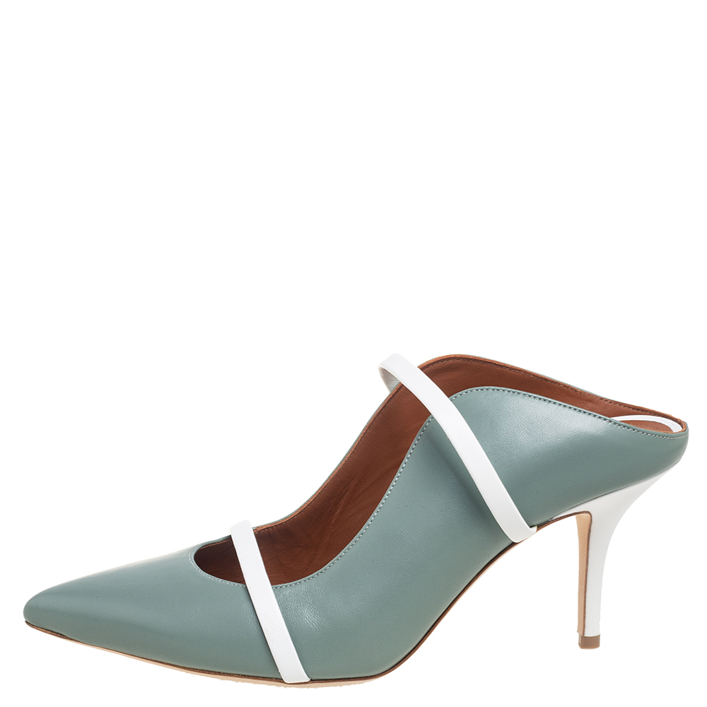

Malone Souliers Blue/White Leather Maureen Pointed Toe Mules Size