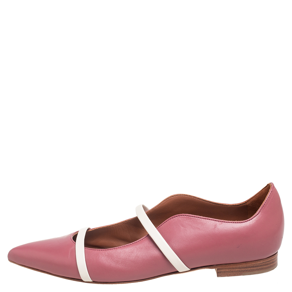 

Malone Souliers Pink/White Leather Maureen Ballet Flats Size