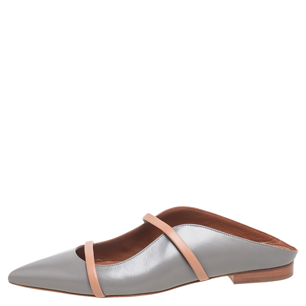 

Malone Souliers Grey/Brown Leather Maureen Pointed-Toe Flats Size
