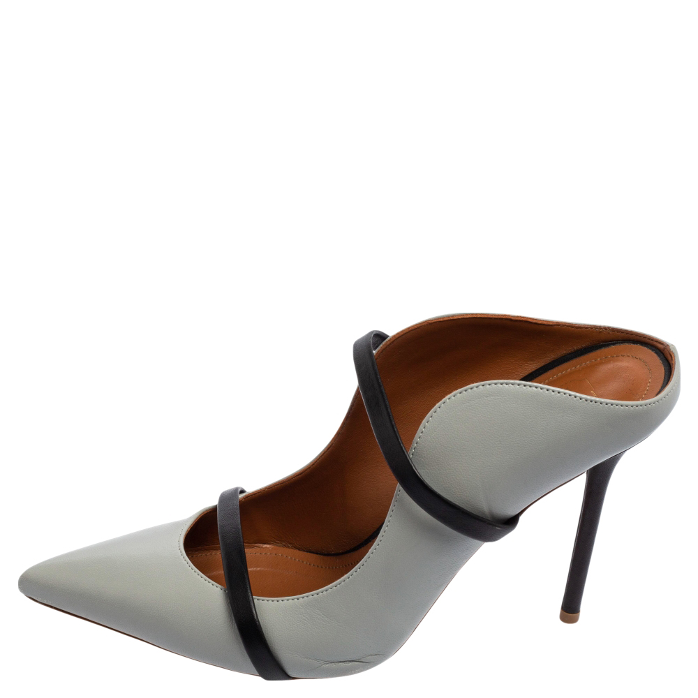 

Malone Souliers Grey/Black Leather Maureen Pointed-Toe Mule Sandals Size
