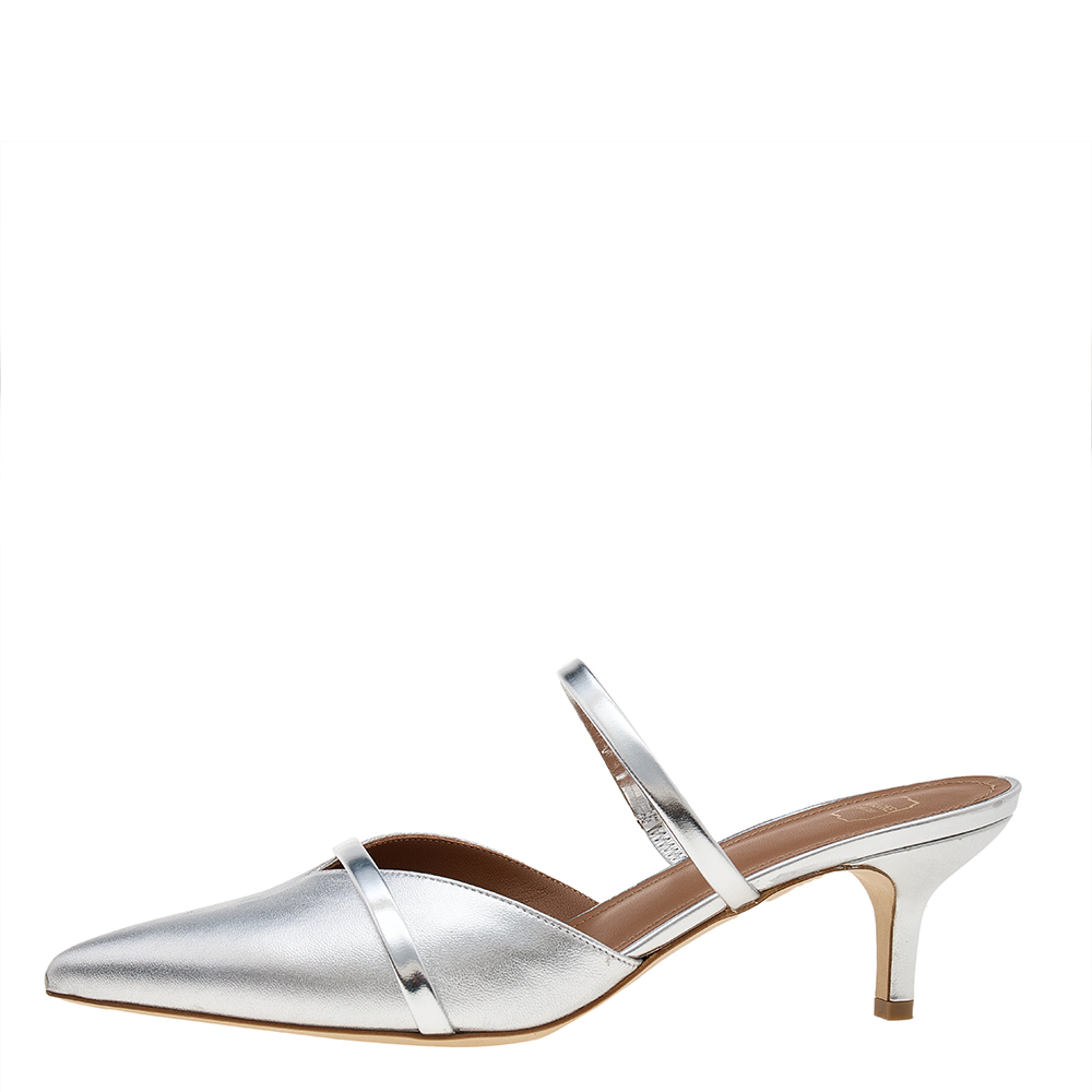 

Malone Souliers Metallic Silver Leather Frankie Mules Size