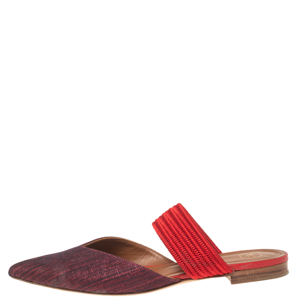 

Malone Souliers Plum and Red Fabric and Raffia Maisie Flat Mules Size