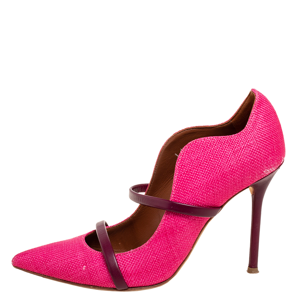 

Malone Souliers Fuchsia Pink/Plum Raffia and Leather Maureen Pumps Size