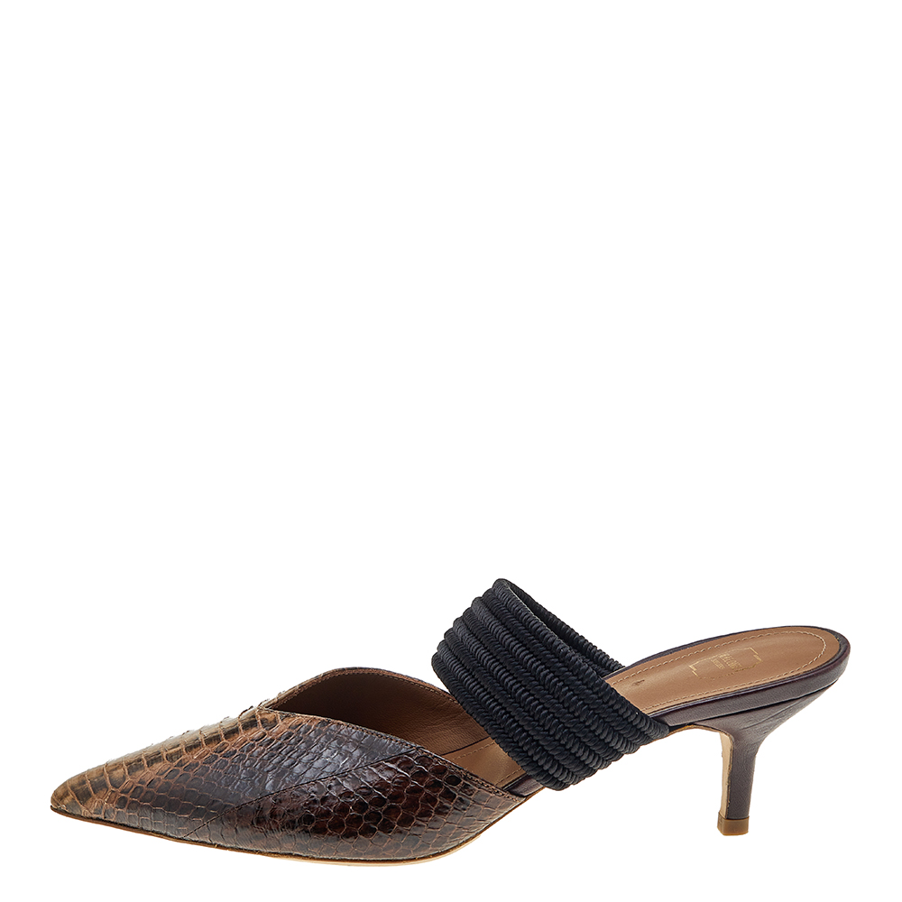 

Malone Souliers Brown/Black Python Leather And Cord Maisie Pointed Toe Mules Sandals Size