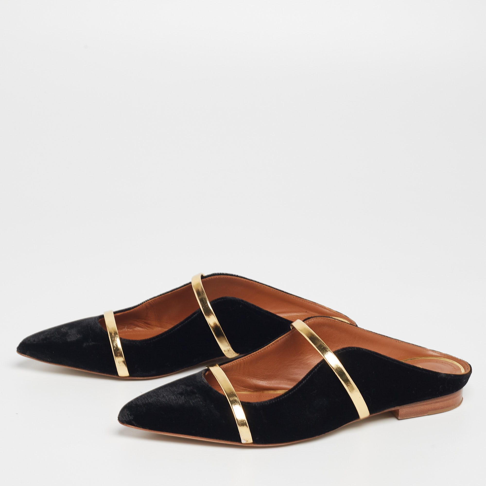 

Malone Souliers Black/Gold Velvet and Leather Maureen Flats Size