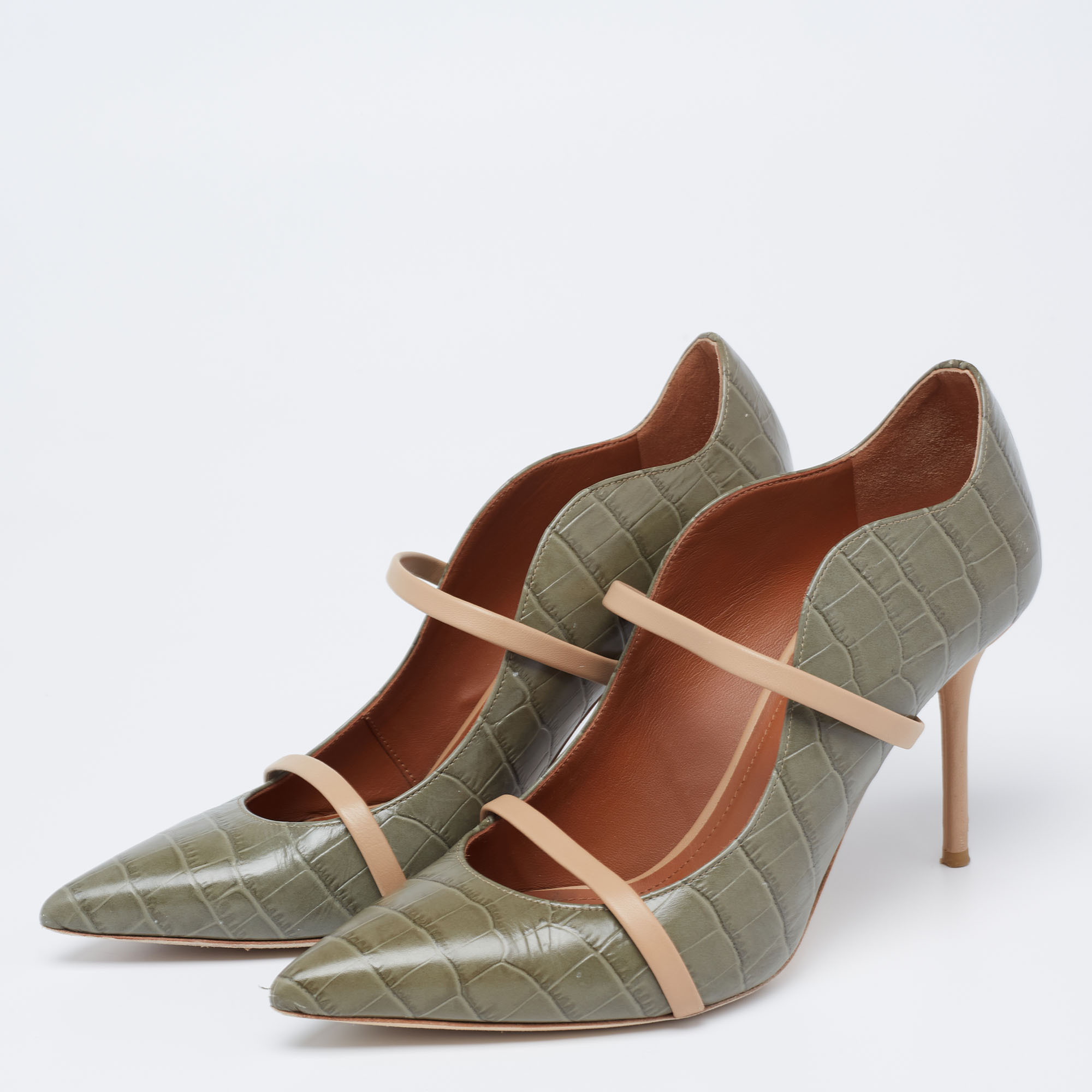 

Malone Souliers Green Croc Embossed Leather Maureen Pumps Size