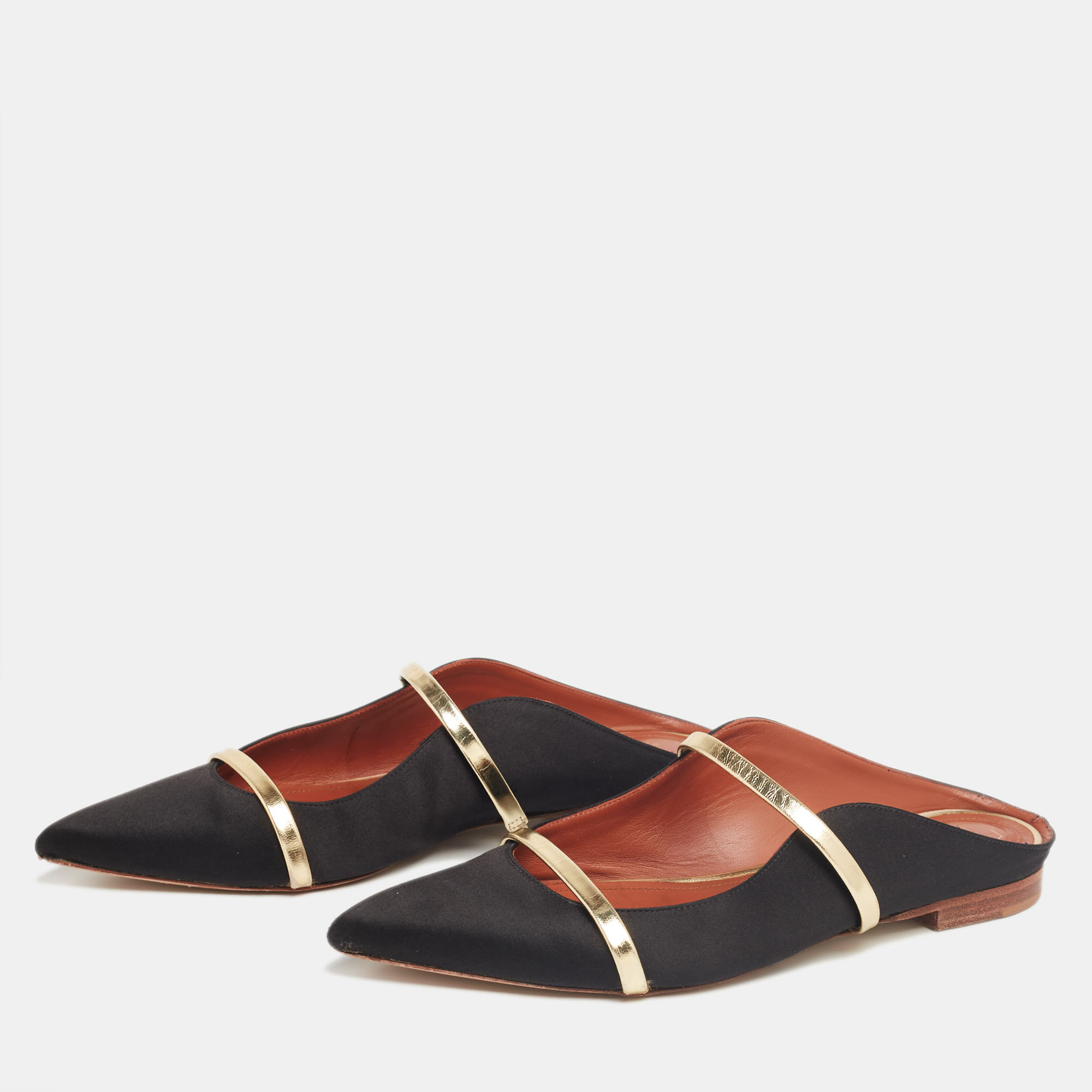 

Malone Souliers Black/Gold Satin and Leather Maureen Pointed-Toe Flats Size
