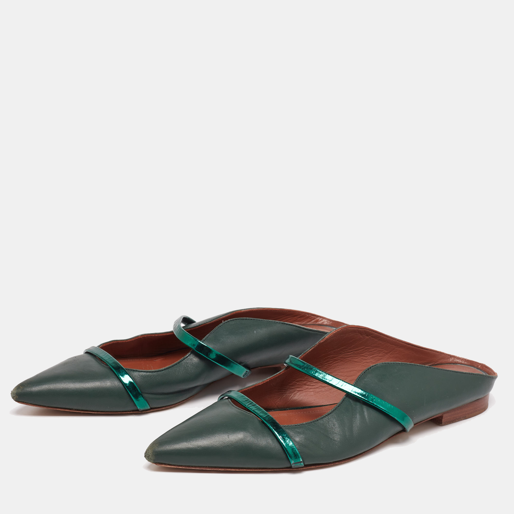 

Malone Souliers Green Leather Maureen Pointed-Toe Flats Size