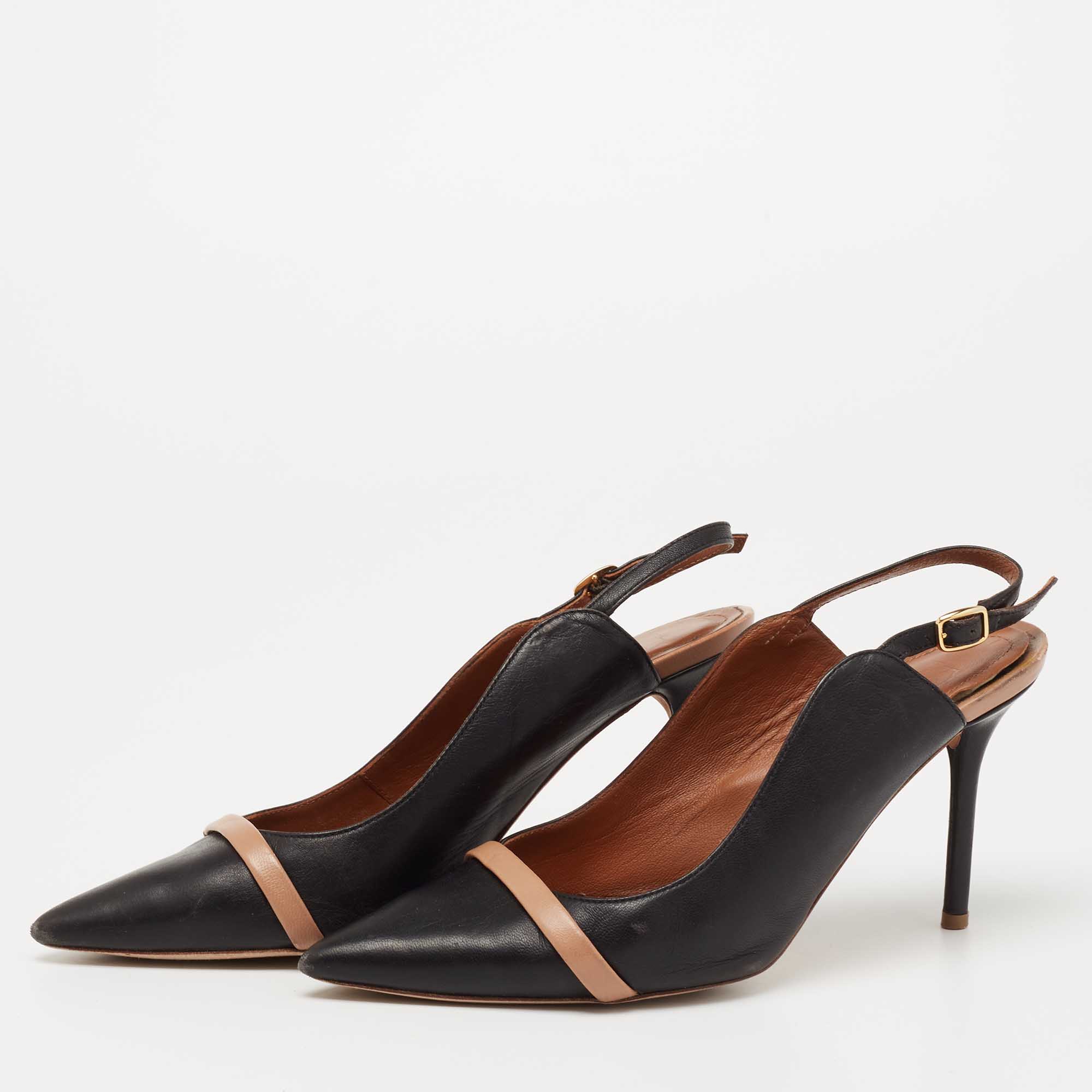 

Malone Souliers Black/Beige Leather Marion Slingback Pumps Size