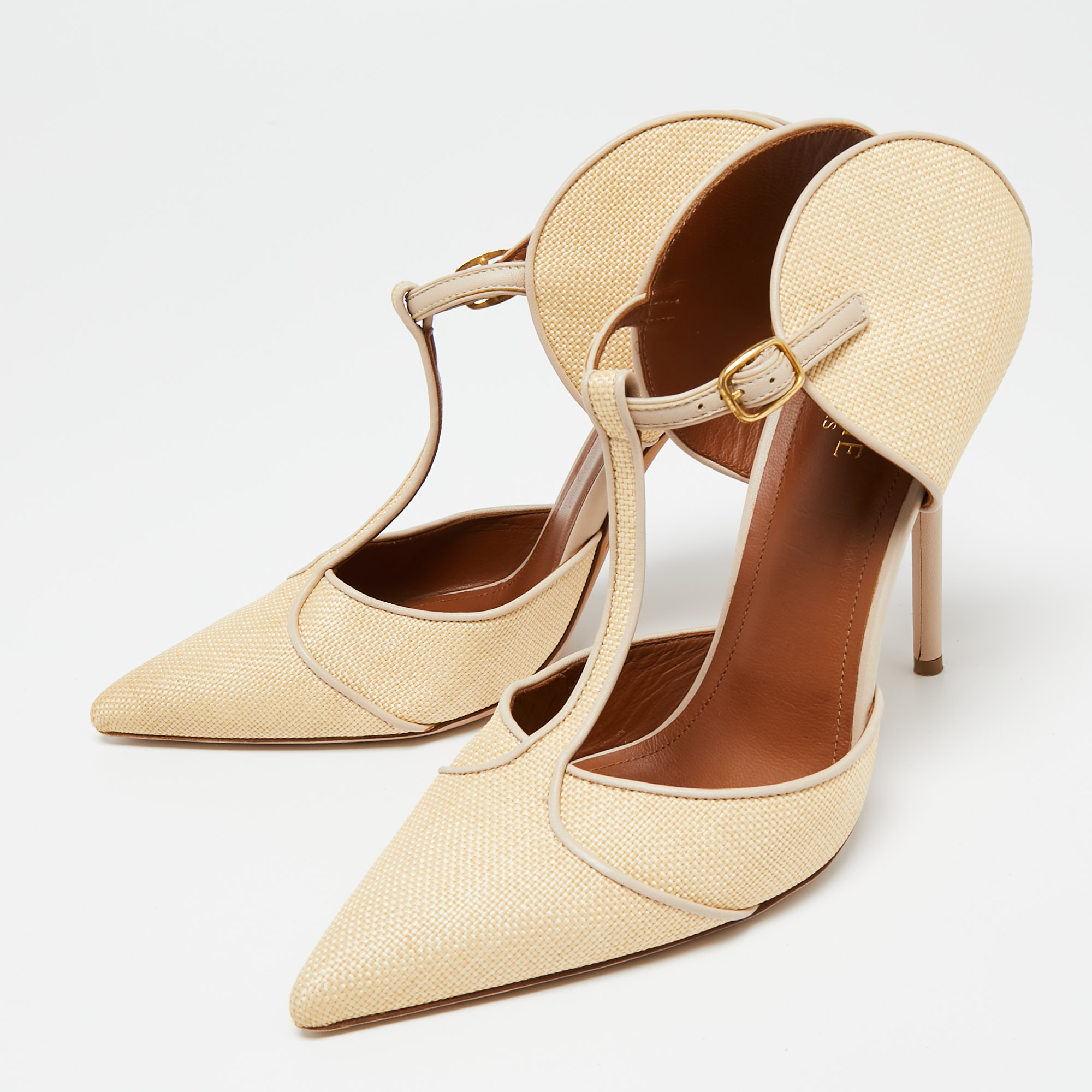 

Malone Souliers Cream/Beige Raffia And Leather Pointed Toe Mules Size