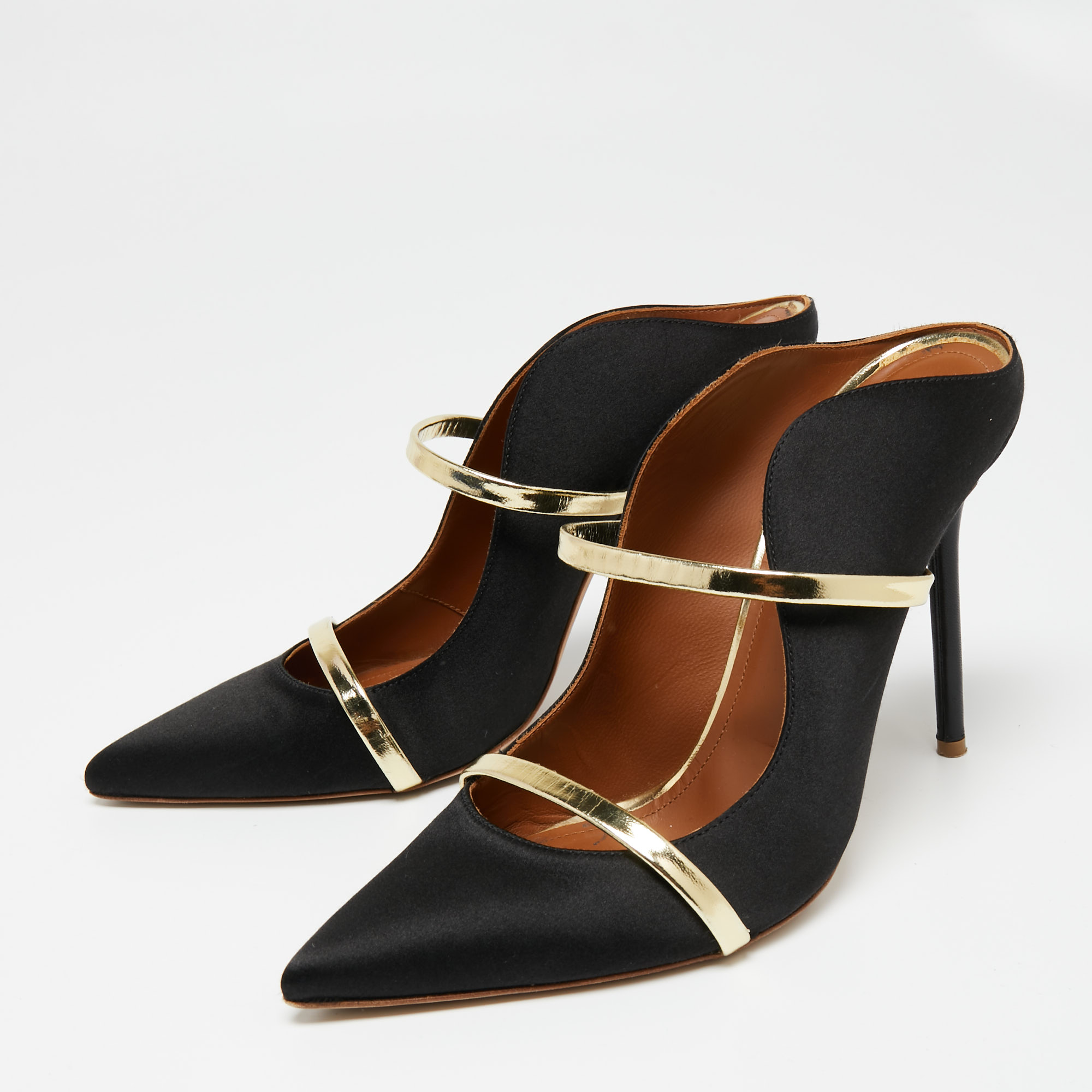 

Malone Souliers Black Satin Maureen Pointed Toe Mules Size
