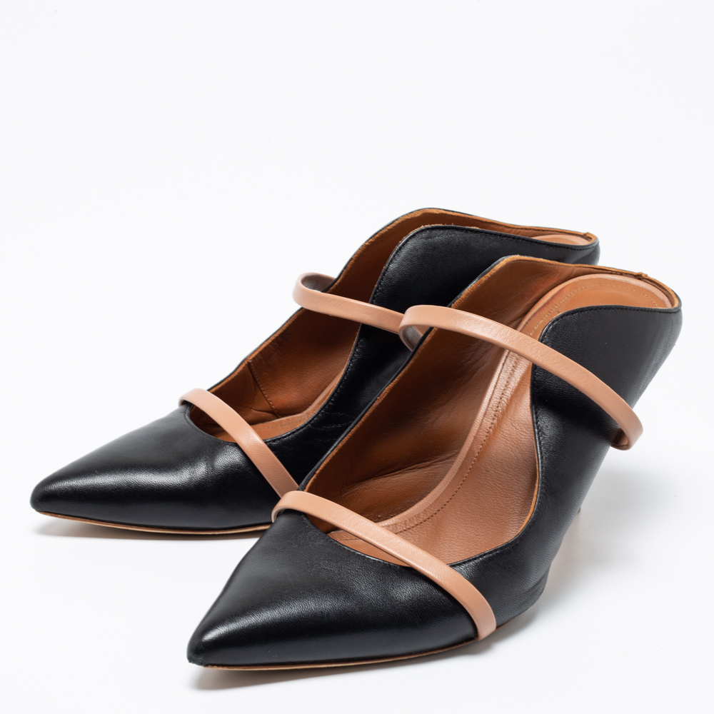 

Malone Souliers Black/Beige Leather Maureen Pointed Toe Mules Size