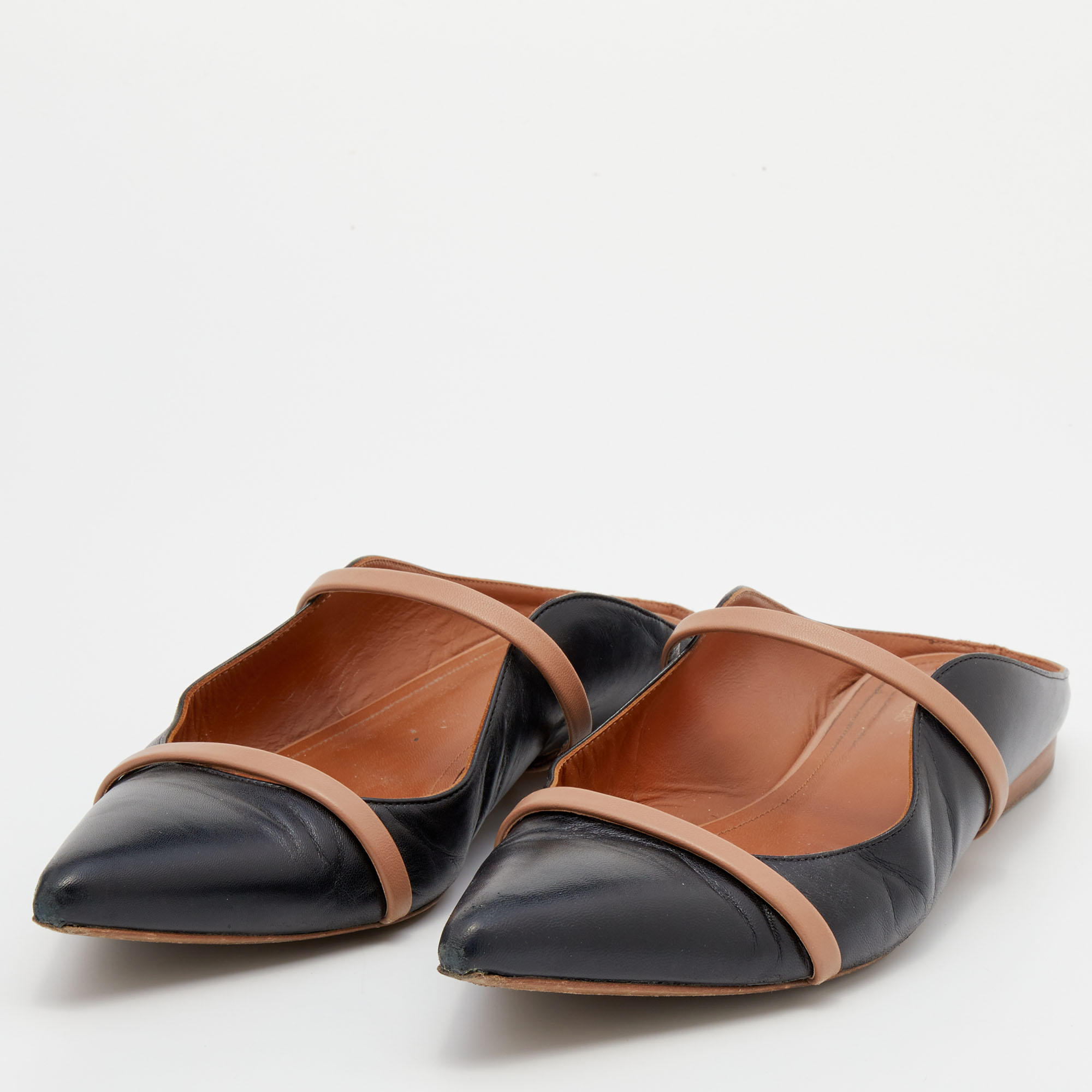 

Malone Souliers Black/Beige Leather Maureen Pointed Toe Flat Mules Size