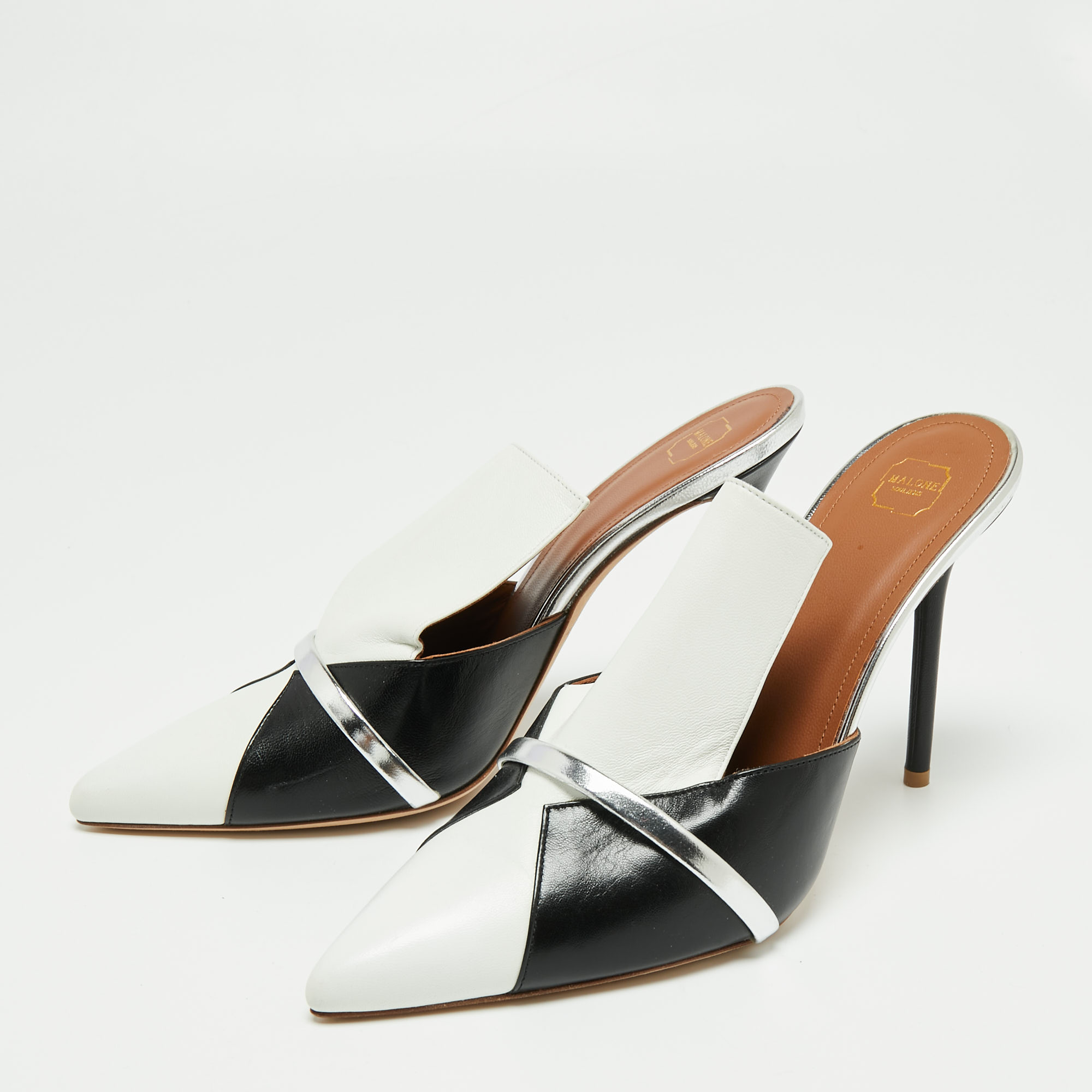 

Malone Souliers White/Black Leather Danielle Mules Size
