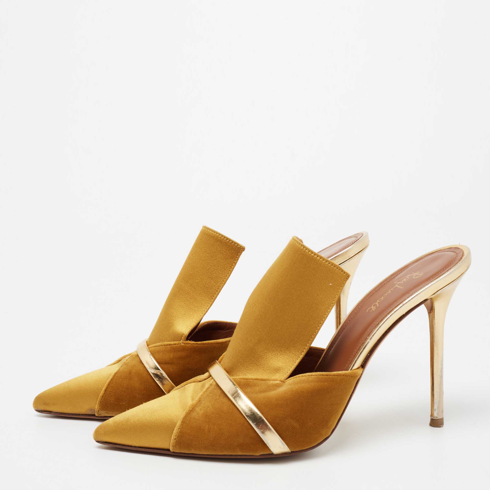 

Malone Souliers Mustard Satin and Velvet Danielle Mules Size, Gold