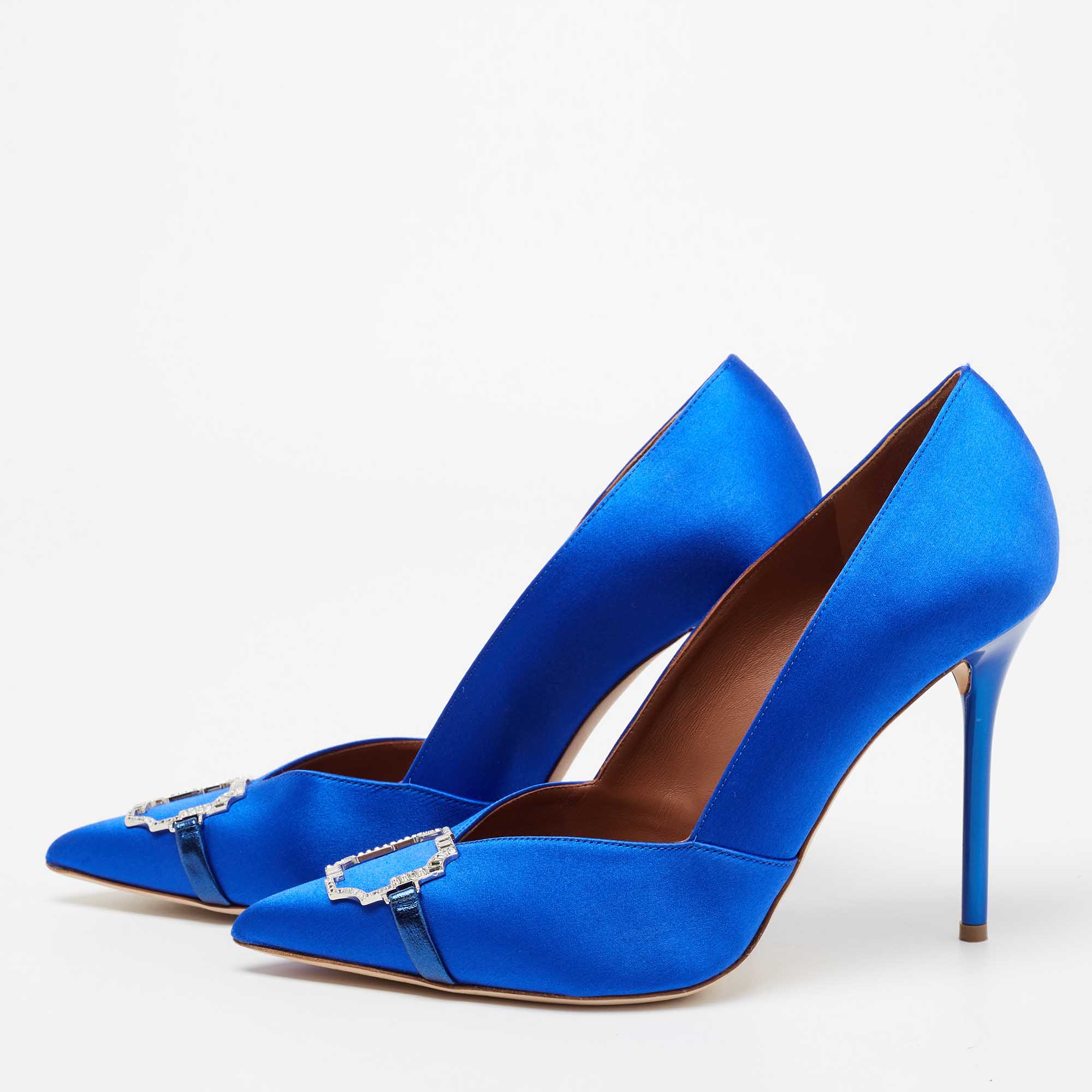 

Malone Souliers Blue Satin Embellished Pumps Size