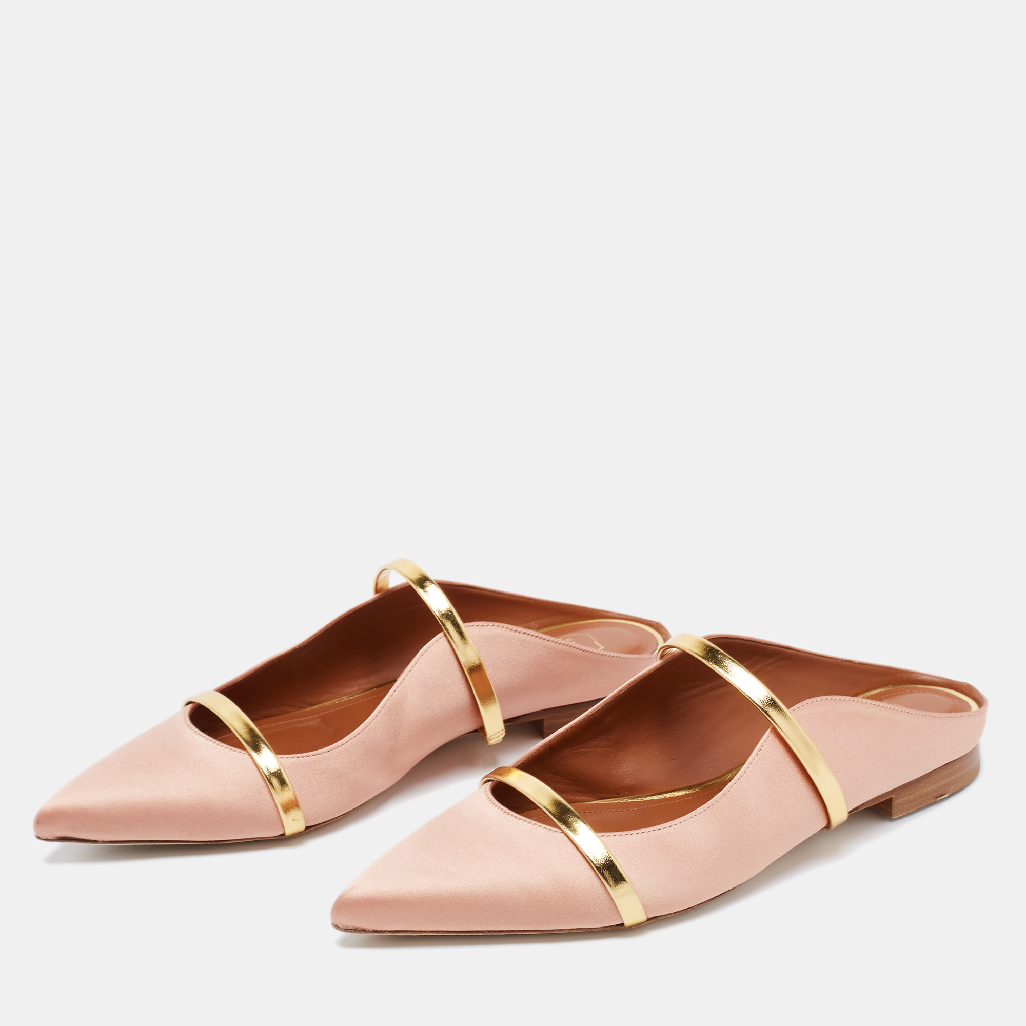 

Malone Souliers Beige/Gold Satin And Leather Maureen Mules Size