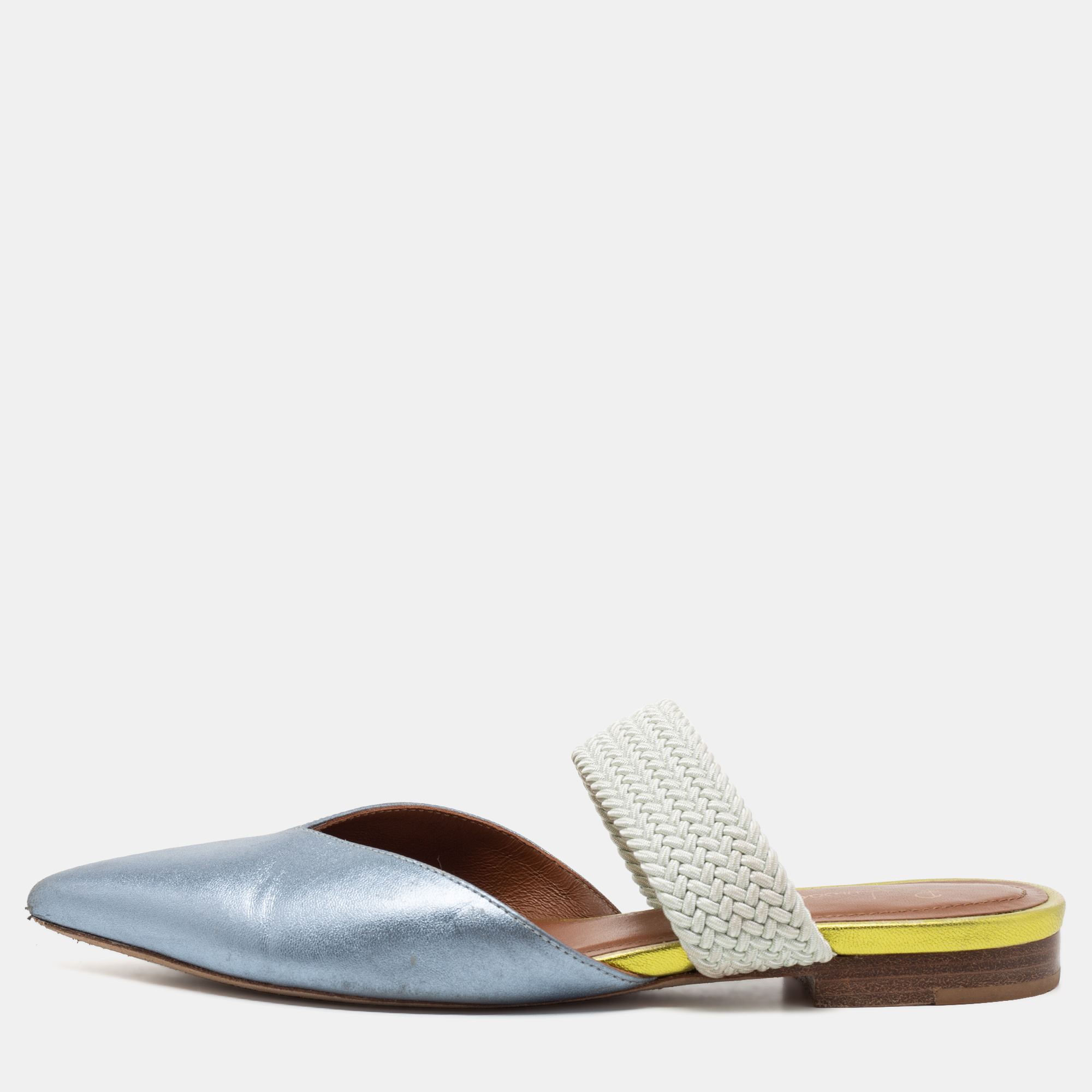 

Malone Souliers by Roy Luwolt Metallic Blue Leather And Elastic Maisie Flat Mules Size