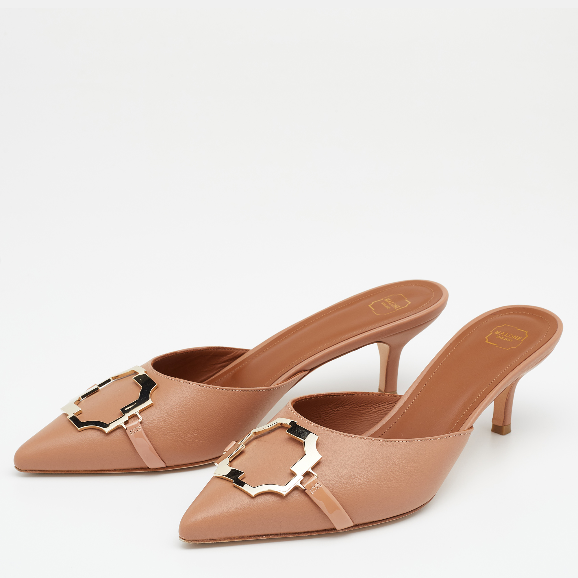

Malone Souliers Dark Beige Leather Pointed Toe Mules Size