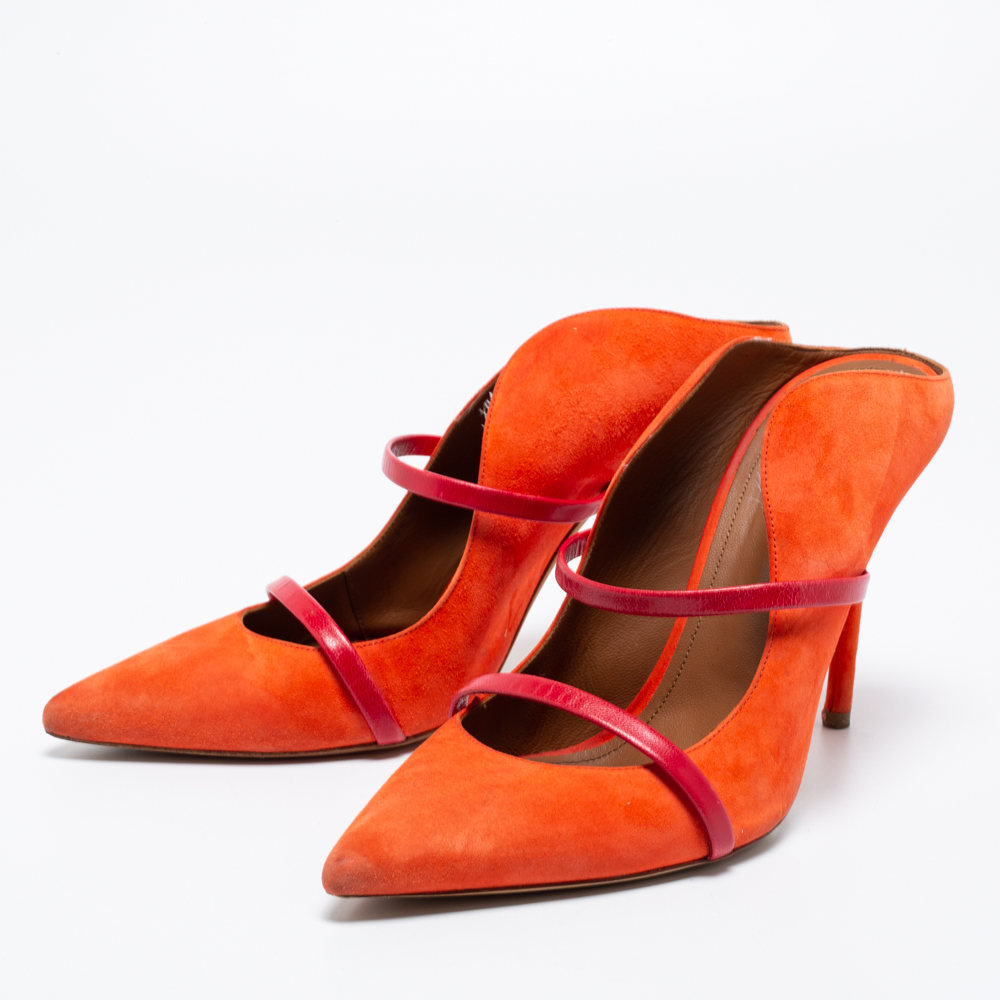 

Malone Souliers Orange/Red Suede Maureen Pointed Toe Mules Size