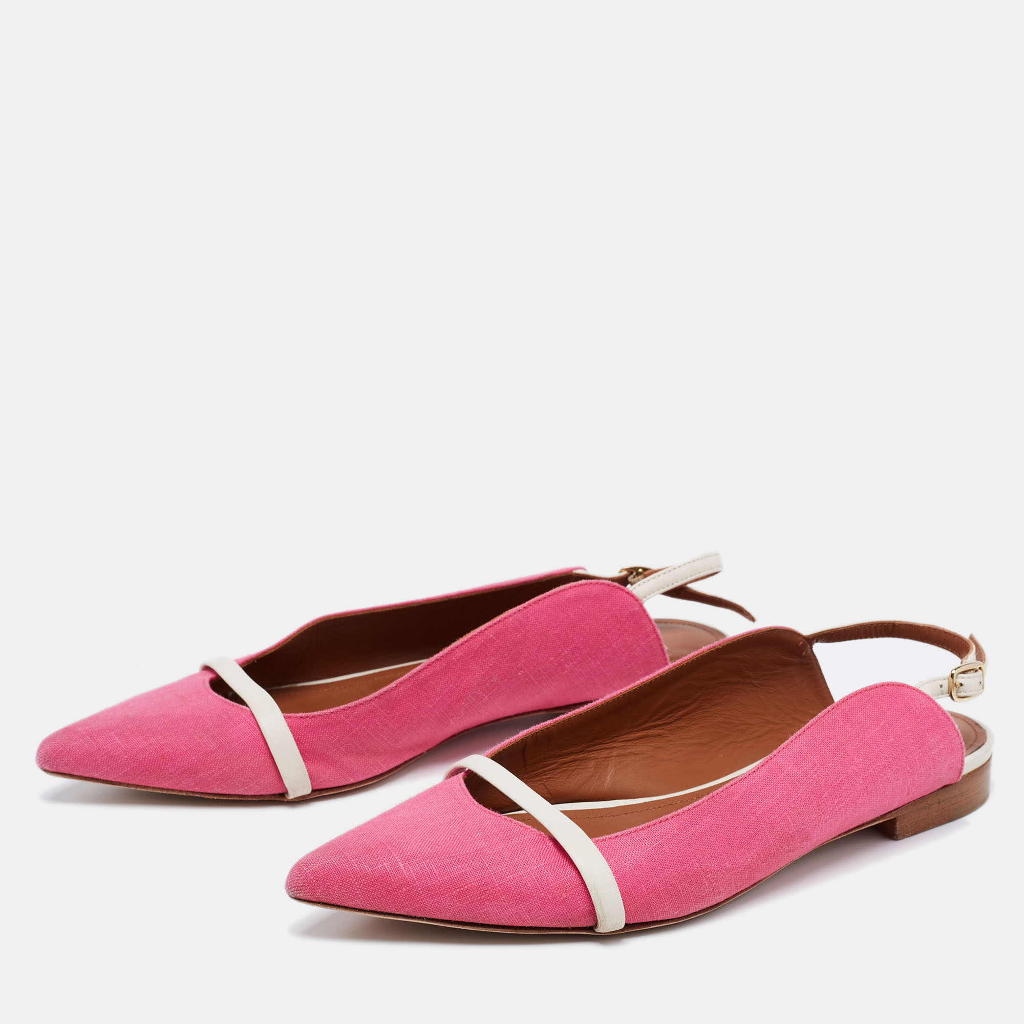 

Malone Souliers Pink/Off-White Fabric and Leather Marion Luwolt Slingback Flats Size