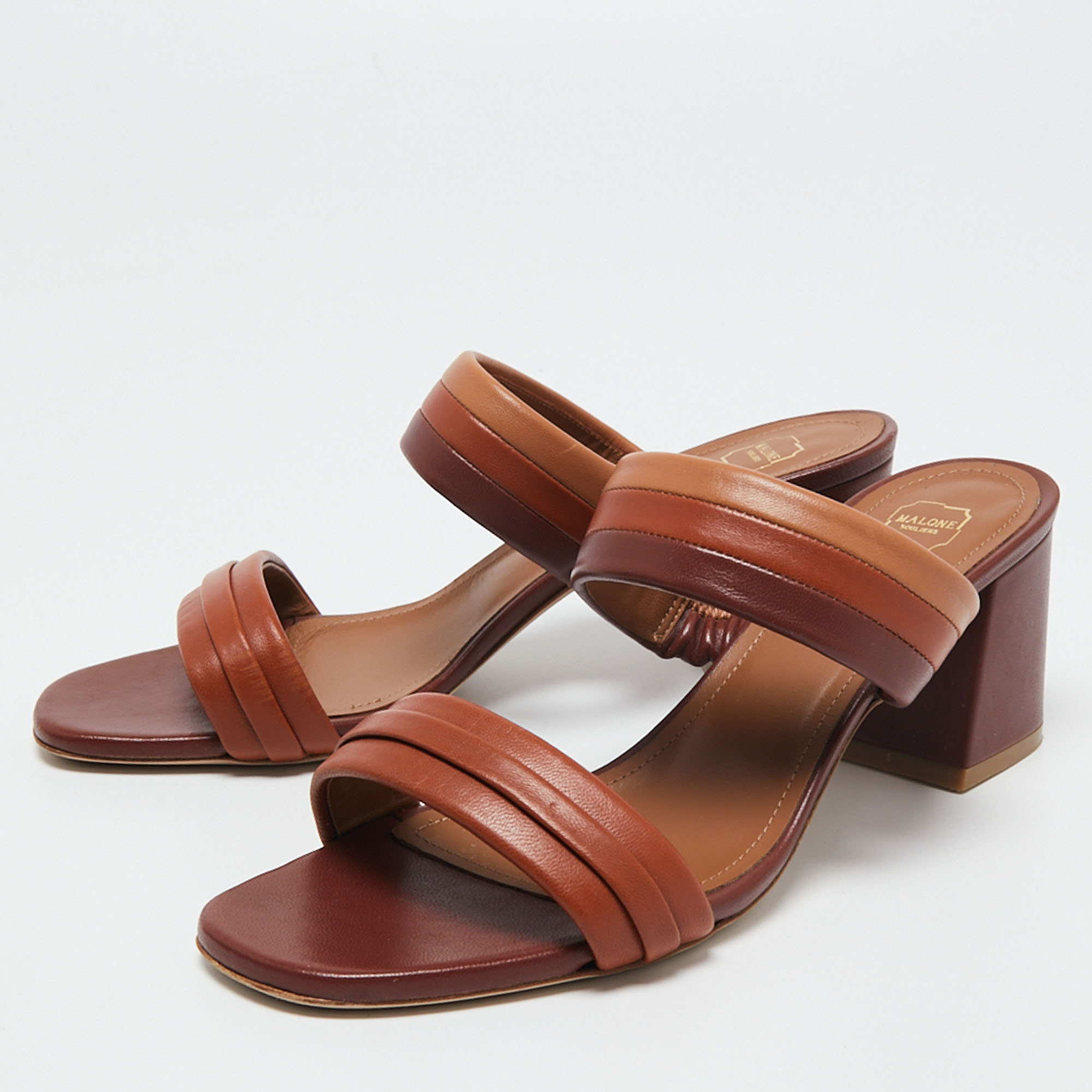 

Malone Souliers Brown/Tan Leather Double Strap Slide Sandals Size