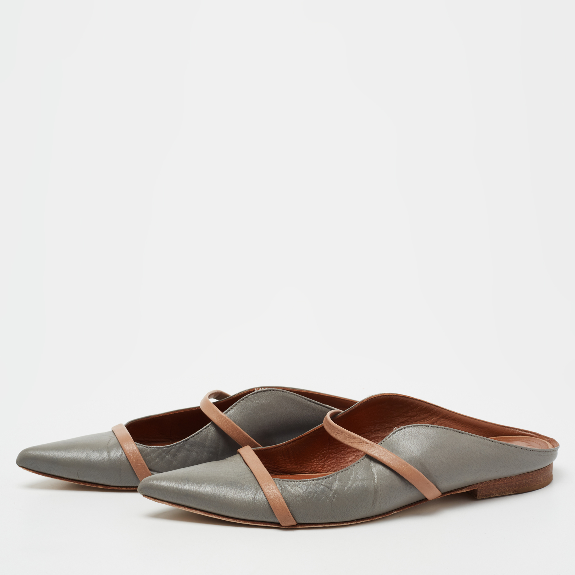 

Malone Souliers Grey/Brown Leather Maureen Pointed-Toe Flats Size