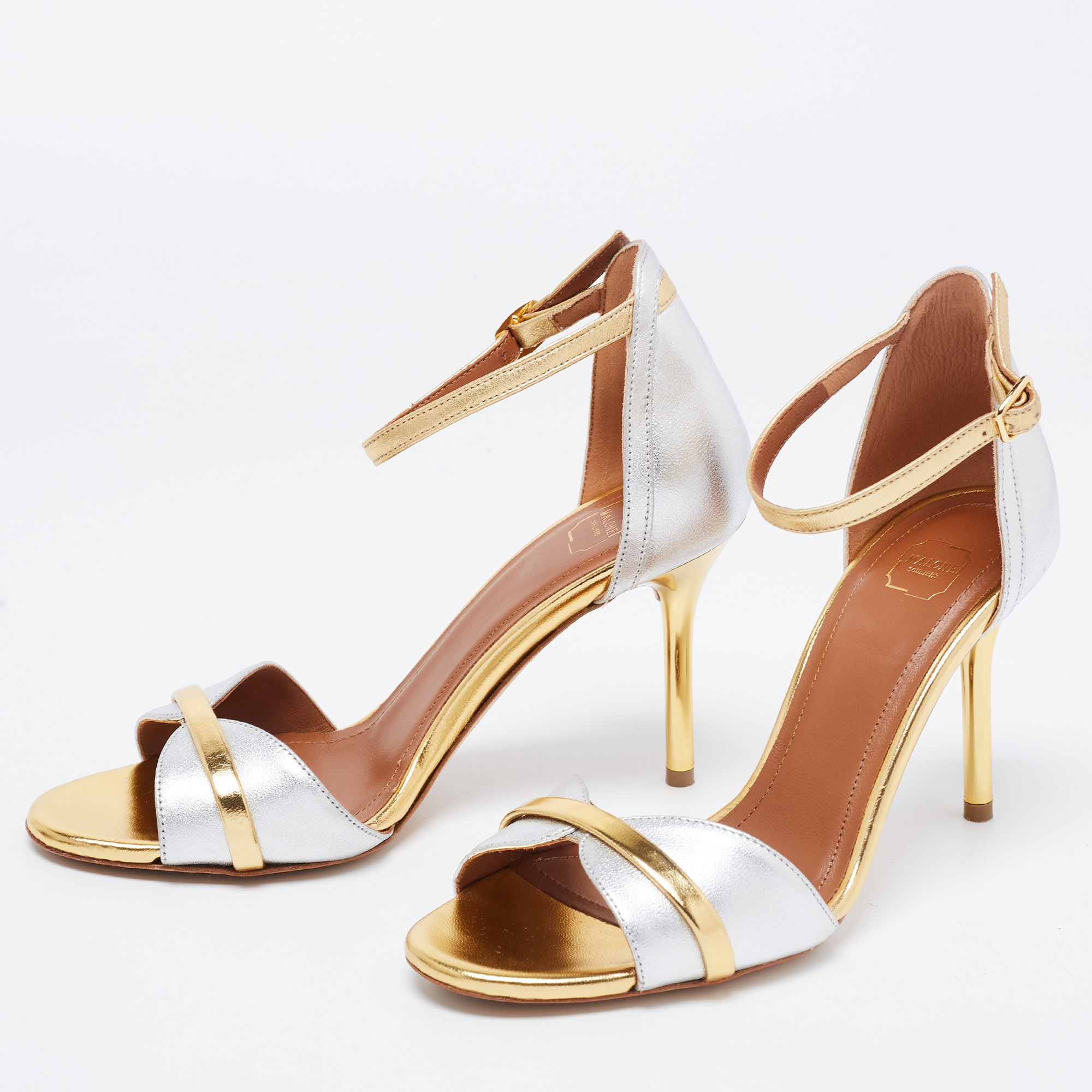 

Malone Souliers Gold/Silver Leather Miranda Ankle Strap Sandals Size