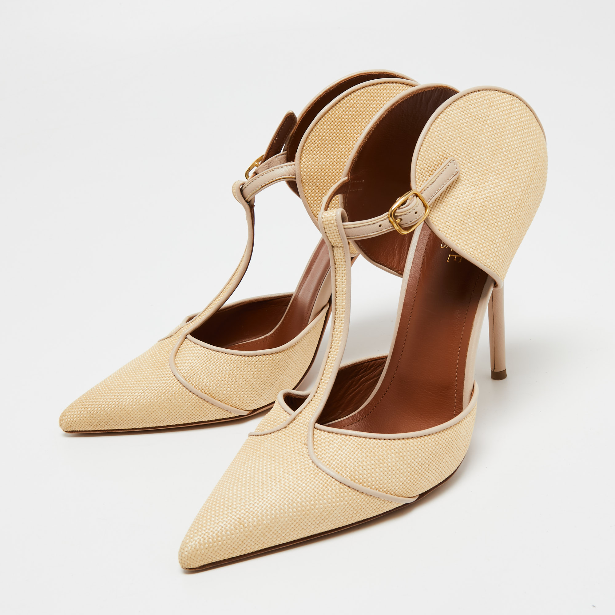 

Malone Souliers Beige Raffia and Leather Trim Imogen Pointed Toe Pumps Size