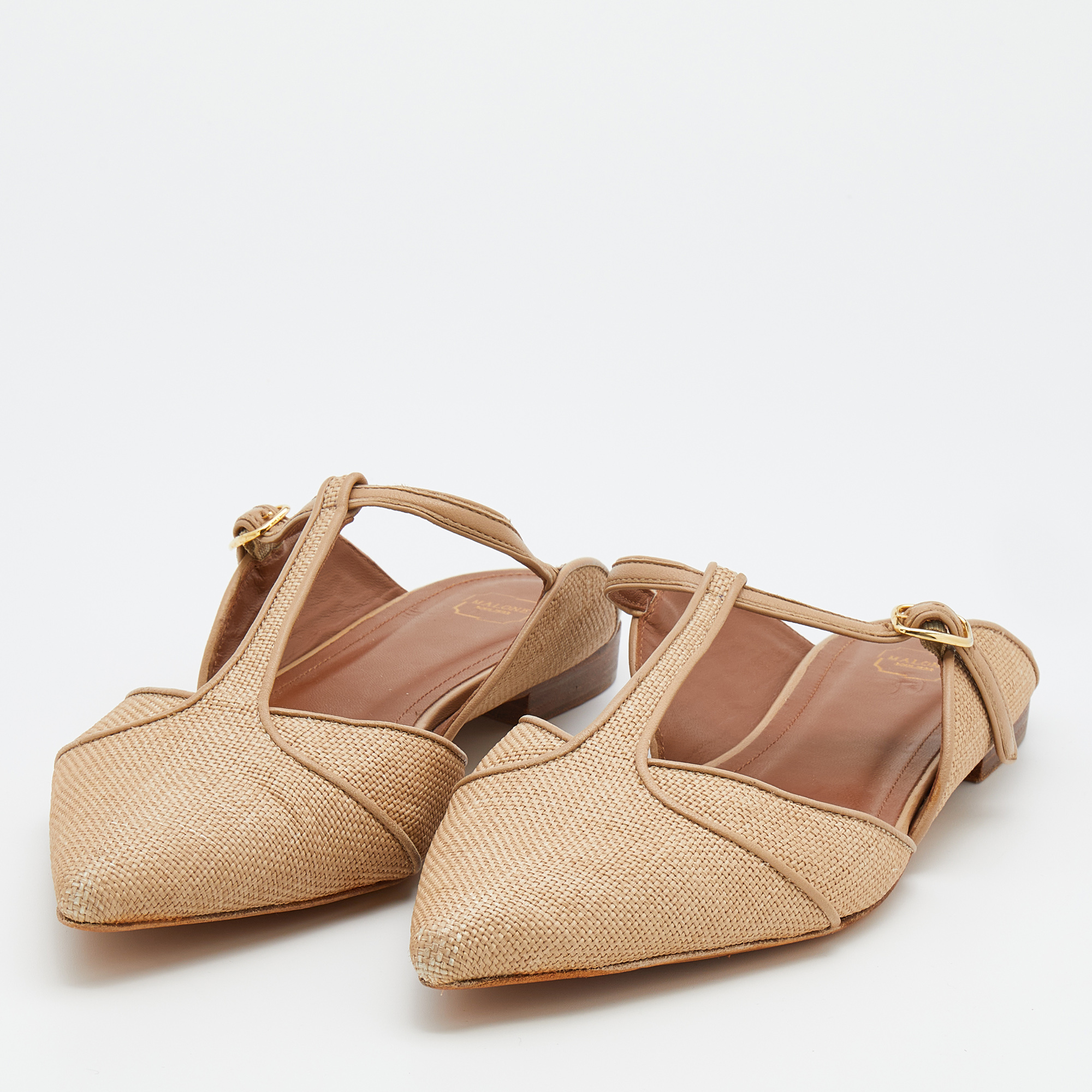 

Malone Souliers Beige Raffia And Leather Marion Pointed Toe Flat Mules Size