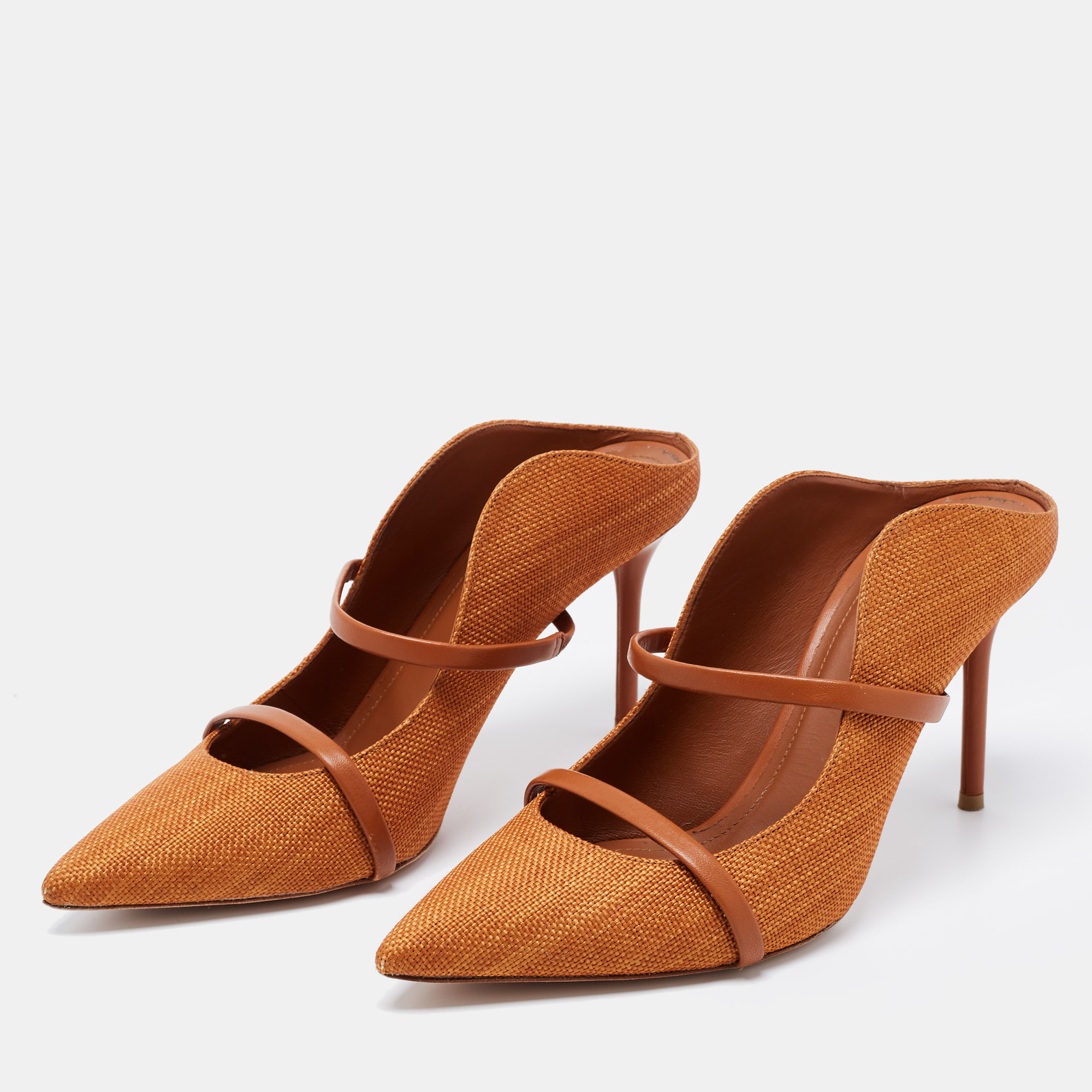 

Malone Souliers Brown Canvas and Leather Maureen Mules Size