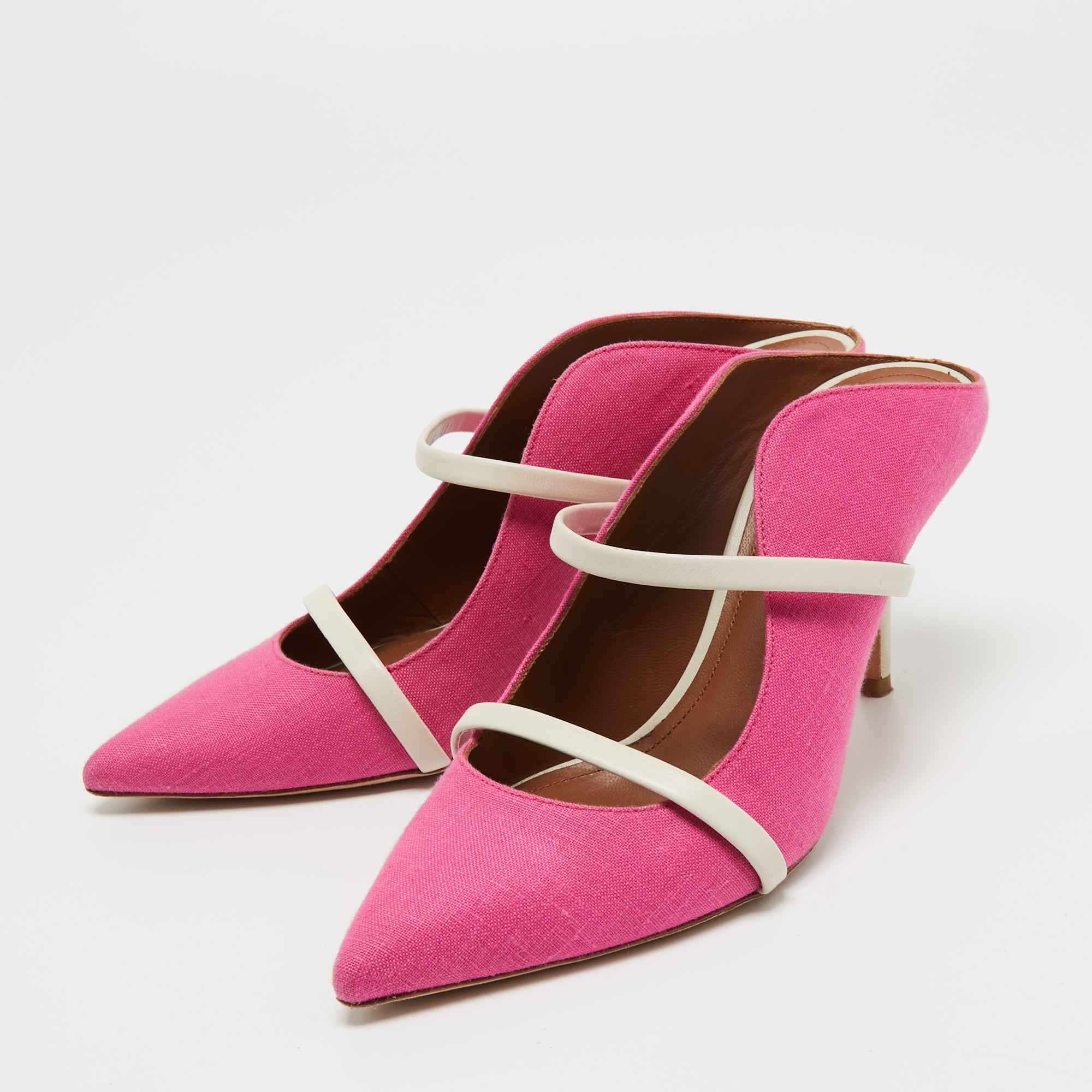 

Malone Souliers Hot Pink/White Fabric and Leather Maureen Mules Size