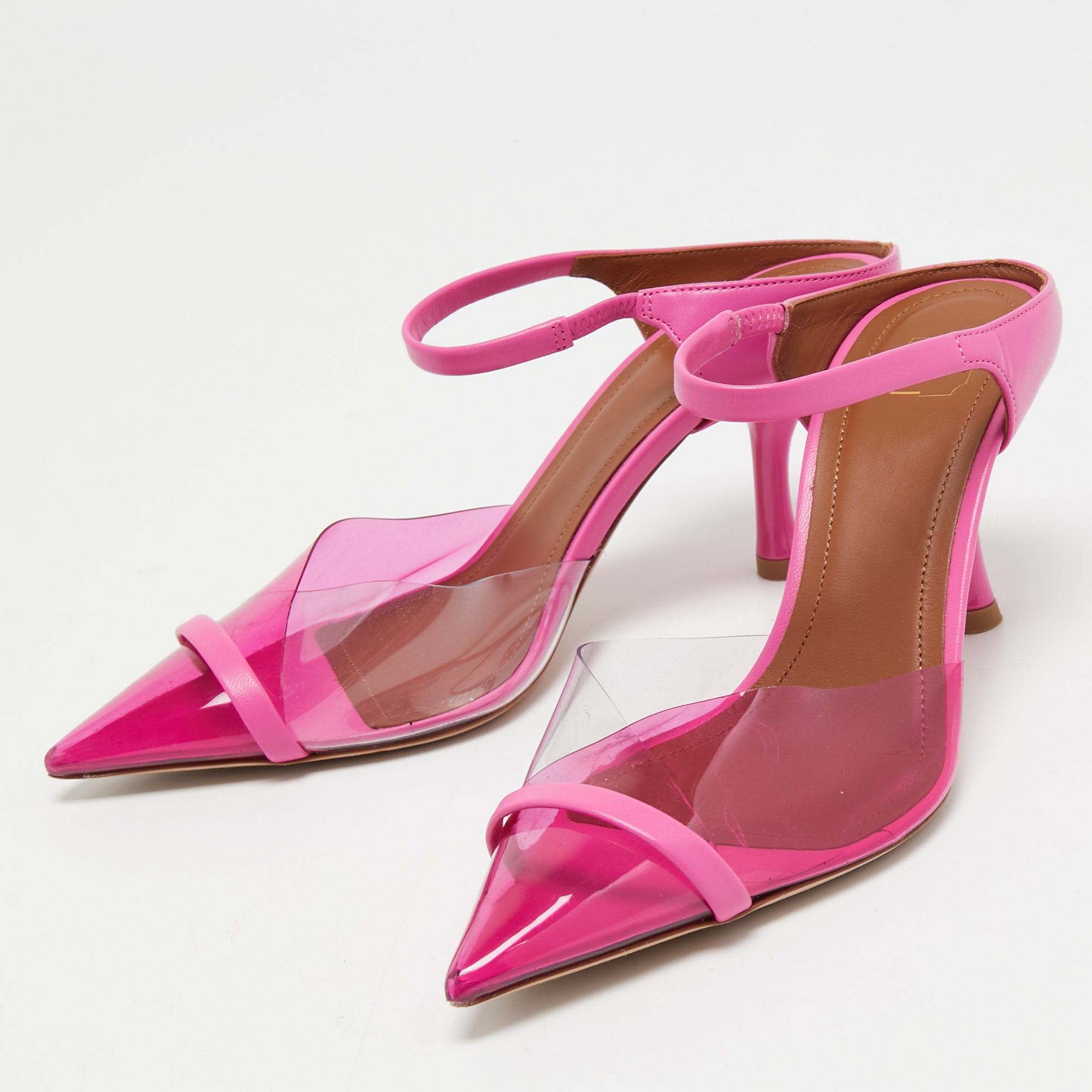 

Malone Souliers Pink PVC and Leather Ankle Strap Lona Sandals Size