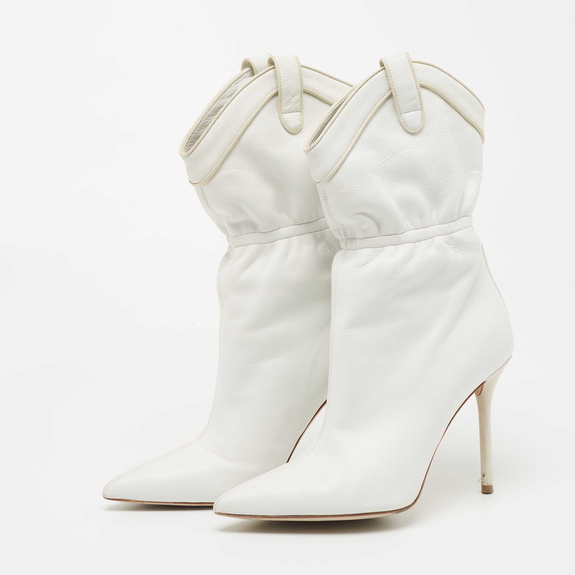 

Malone Souliers White Leather Daisy Booties Size