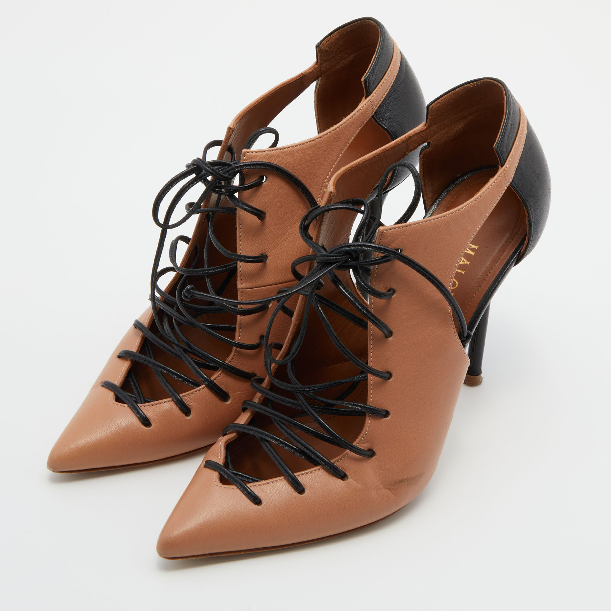 

Malone Souliers Brown/Black Leather Montana Lace Up Pumps Size