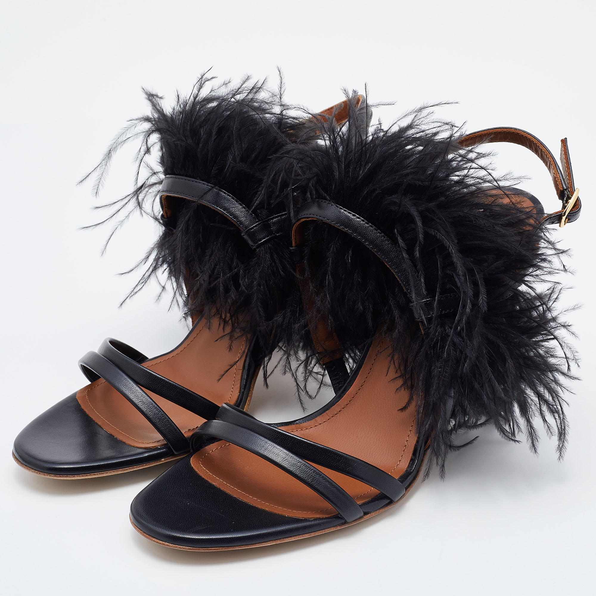 

Malone Souliers Black Leather Sonia Feather Slide Sandals Size