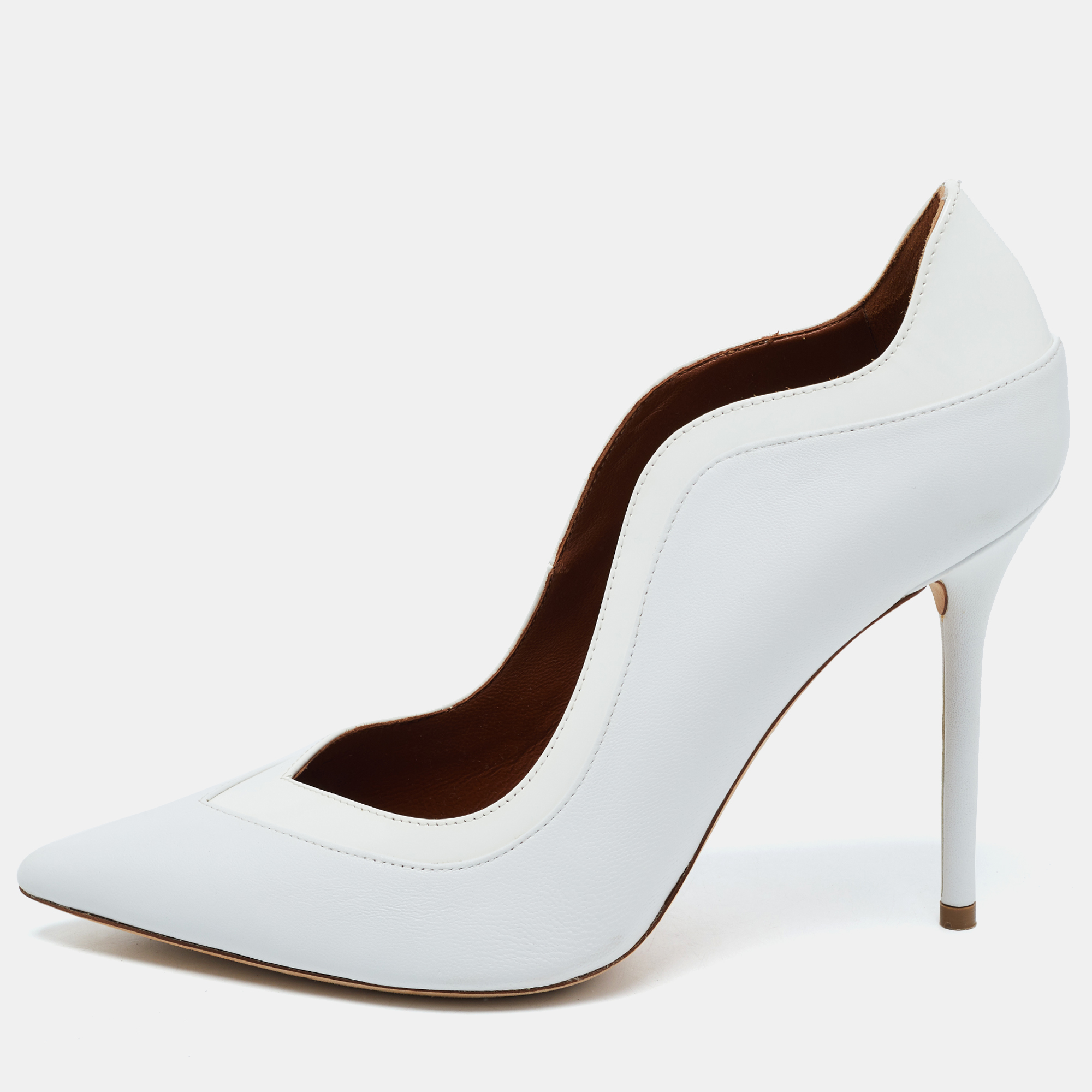 

Malone Souliers White Leather and Patent Penelope Pointed Toe Pumps Size