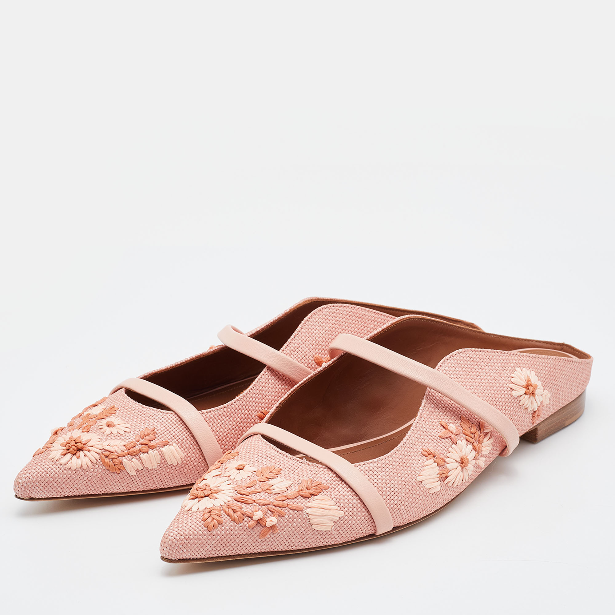 

Malone Souliers Pink Raffia and Leather Maureen Flats Size