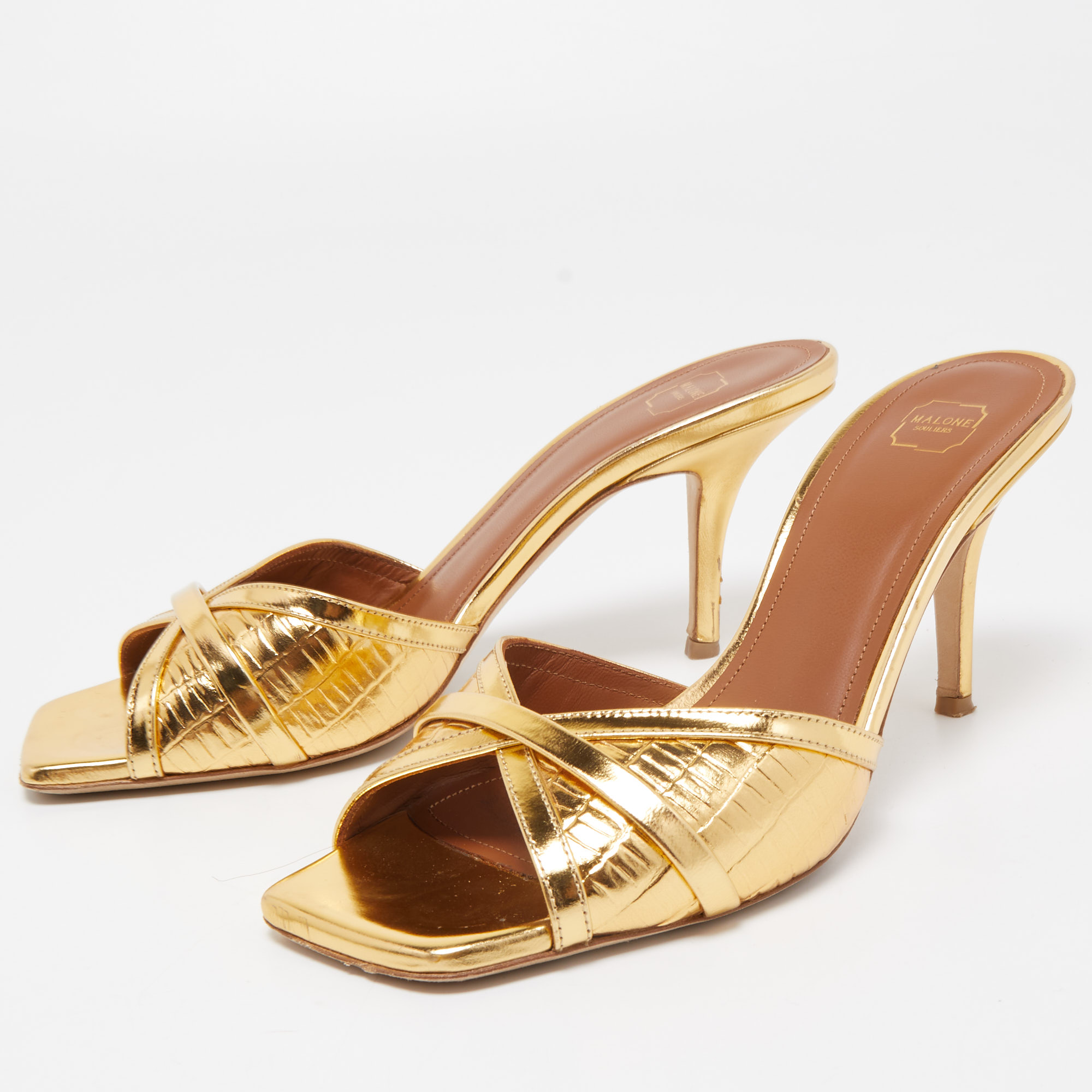 

Malone Souliers Gold Leather Perla Slide Sandals Size