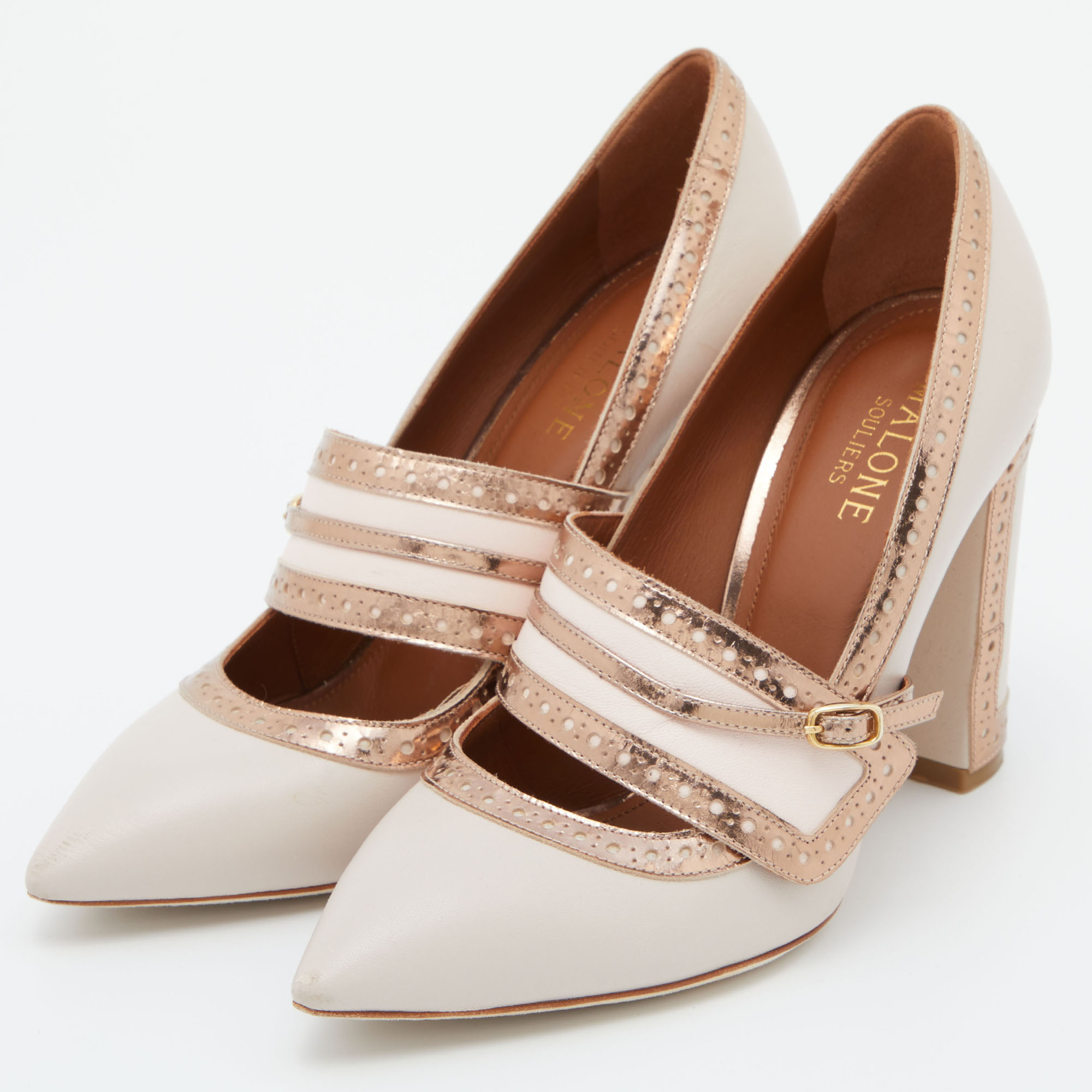 

Malone Souliers Rose Gold/Light Pink Perforated Leather Ada Pumps Size