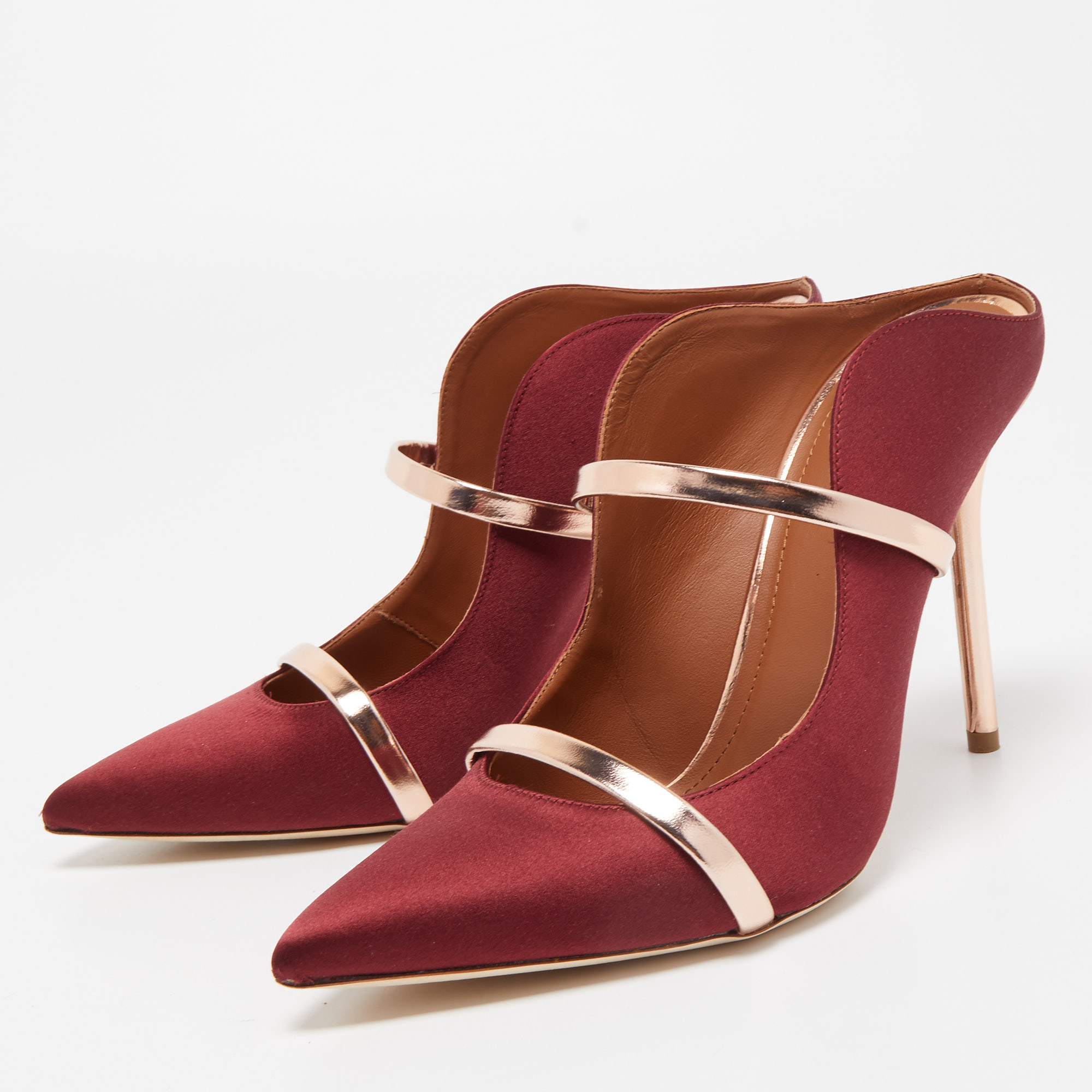 

Malone Souliers Burgundy Satin Maureen Mule Sandals Size